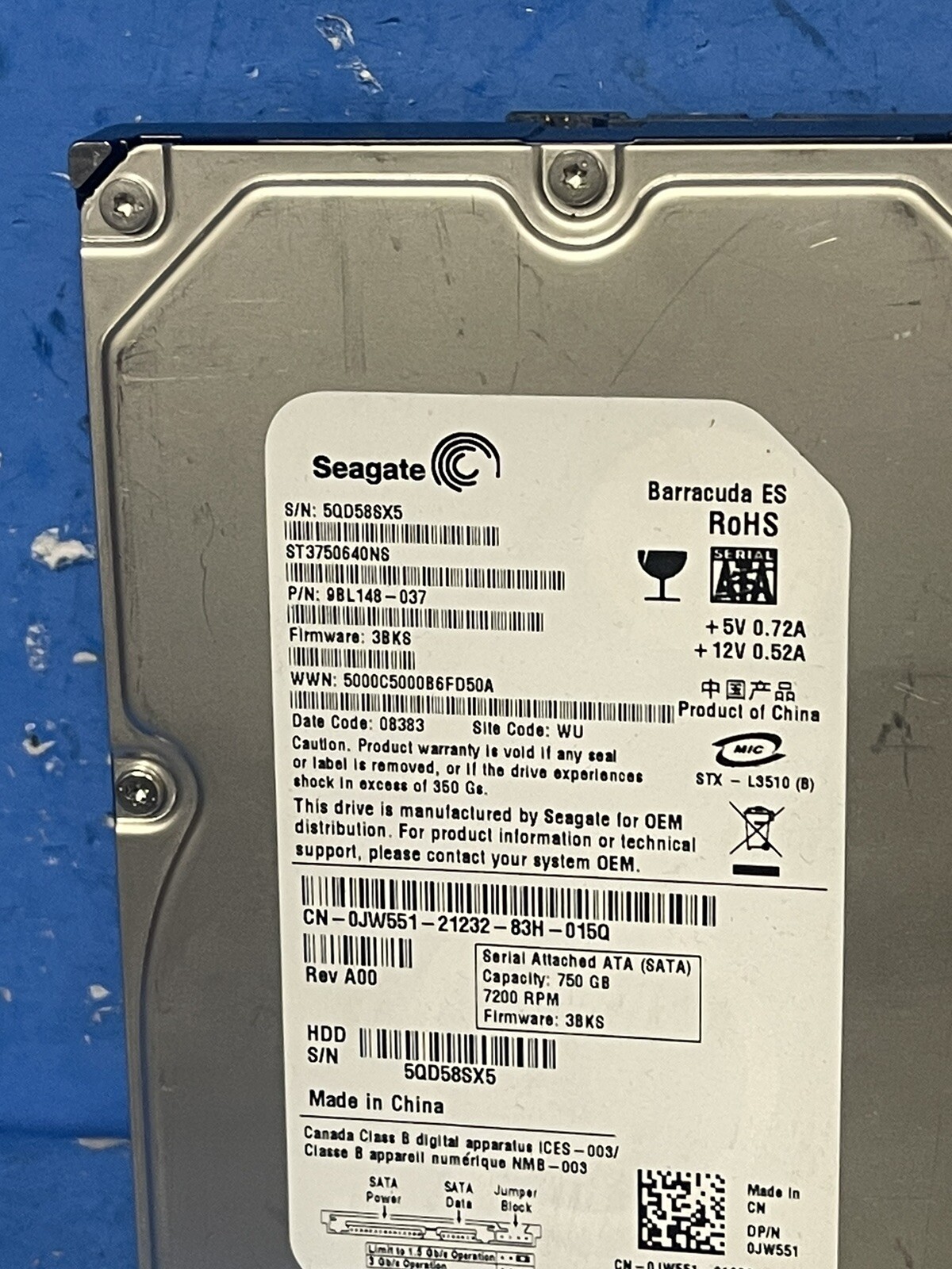“LOT OF 3″ Seagate ST3750640NS Barracuda ES 750GB 3.5” SATA II Hard Drive