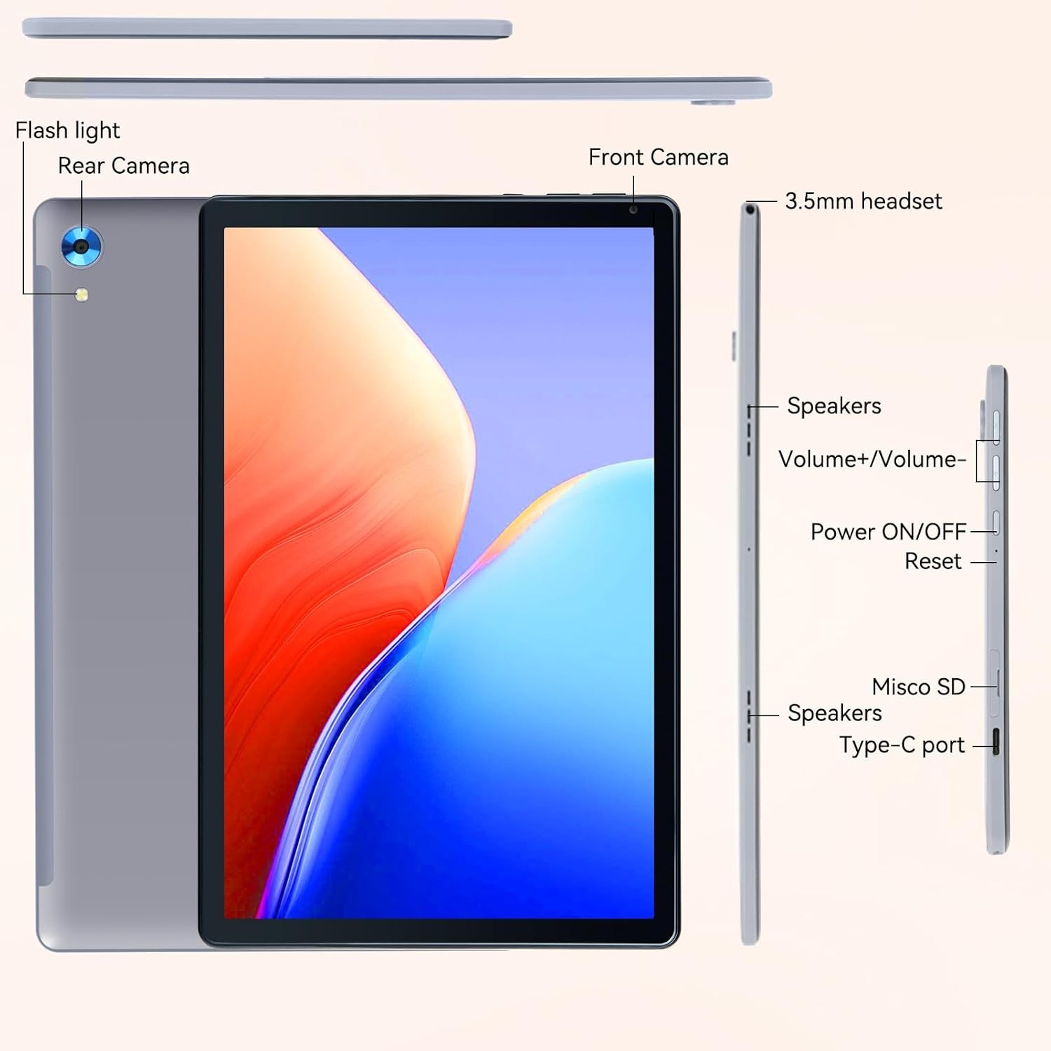 10.1 inch Android 15 Tablets HD Touchscreen Octa-Core 24GB+128GB Dual Camera US