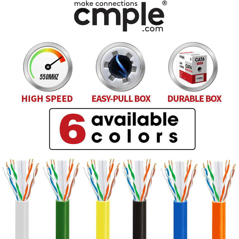 Cat6 Plenum Bulk Ethernet Network Cable 1000ft CMP Solid 23AWG UTP White