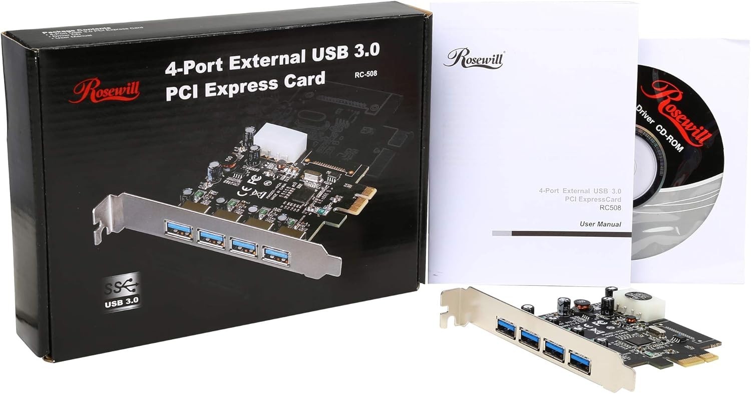 Rosewill model RC-508 4-Port USB 3.0 PCI Express Card New Sealed
