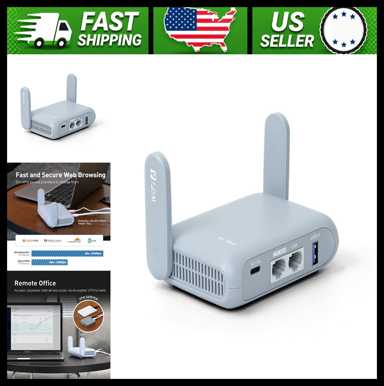 GL.iNet Beryl AX Wi-Fi 6 Travel Router 2.5G WAN VPN OpenWrt