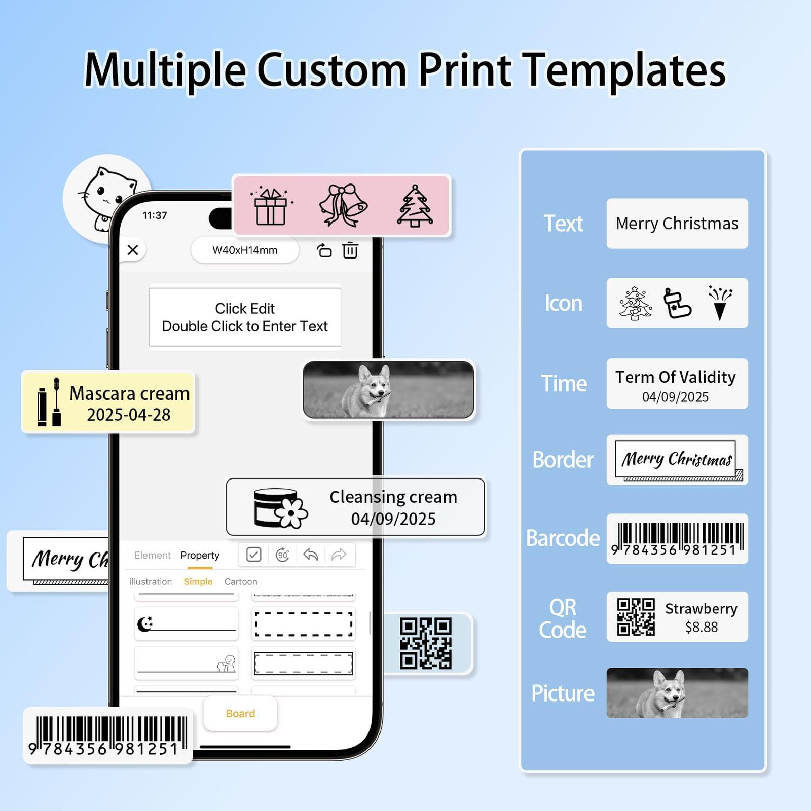 Portable Bluetooth Label Maker with Tape, Mini Thermal Printer Wireless Handheld