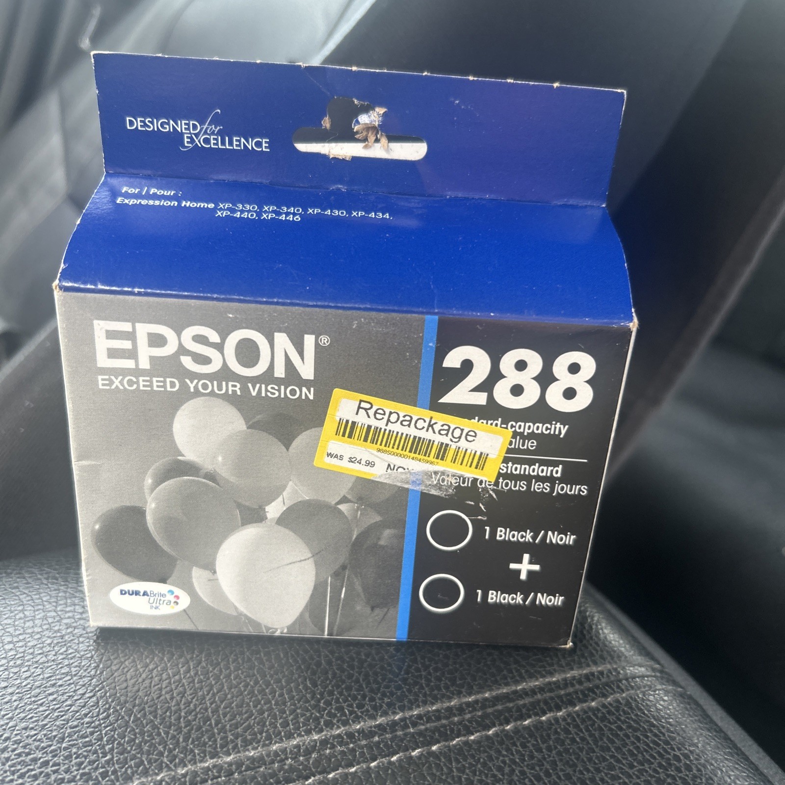 Epson 288 DURABrite Ultra Inks, Standard-Yield, Black, 2/Pk New (exp 05/2026)
