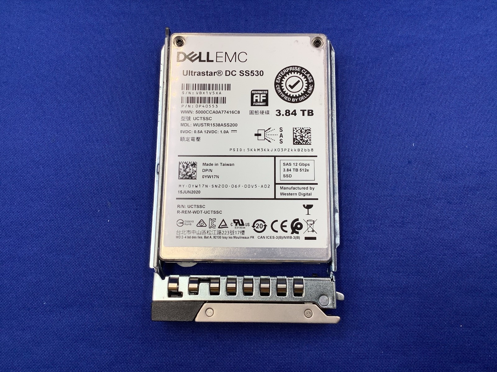 YW17N DELL 3.84TB Read Intensive SAS 12Gb/s 512e 2.5” SSD WUSTR1538ASS200