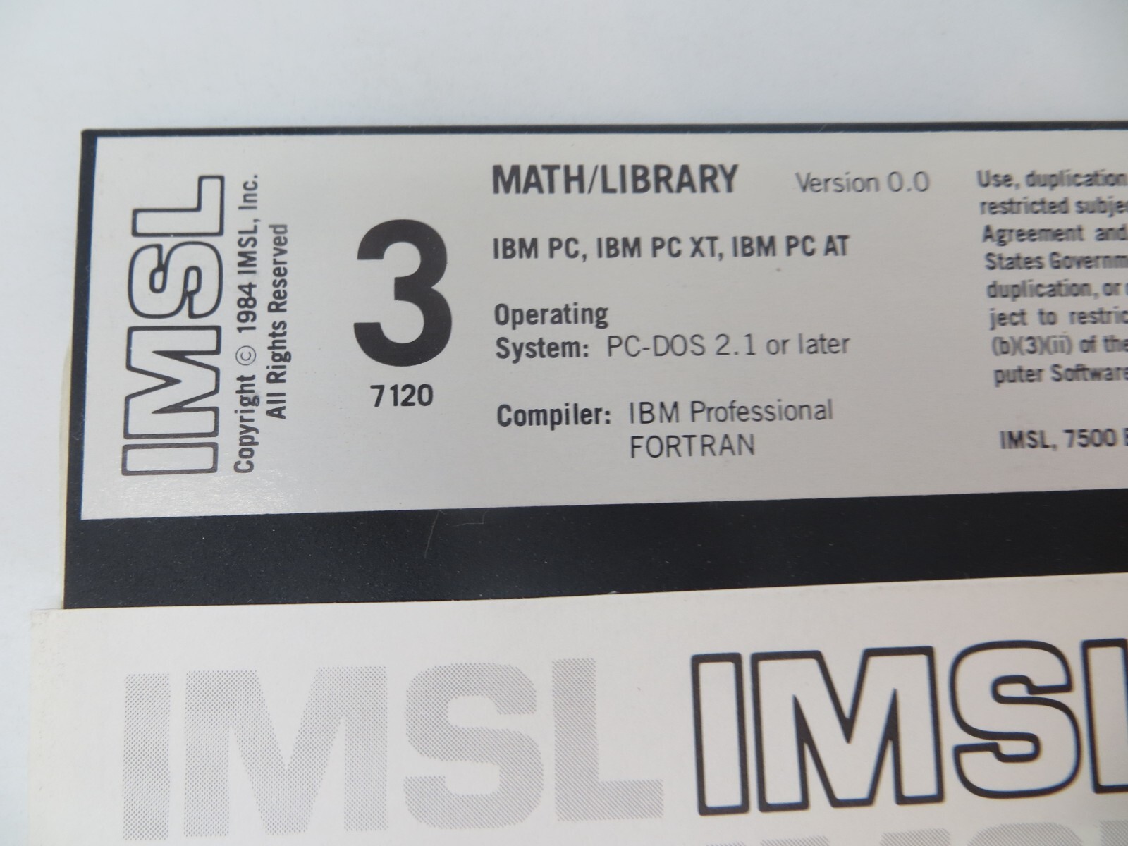 IMSL MATH/LIBRARY Version 0.0 5.25″ Floppy Disks for IBM PC/XT/AT computers 1984