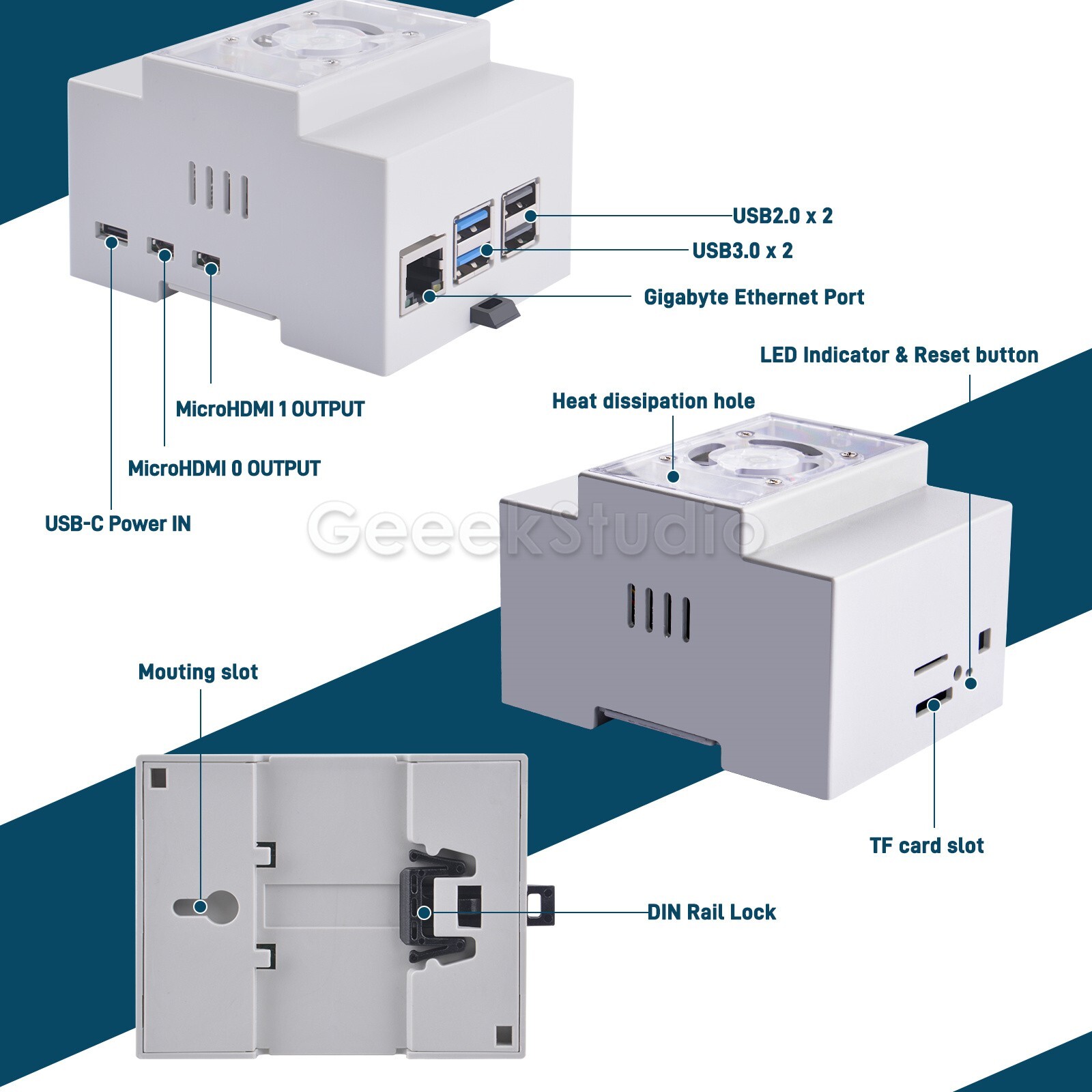 ABS Electrical Box Plastic DIN Rail Case with 3510 Cooler for Raspberry Pi 5
