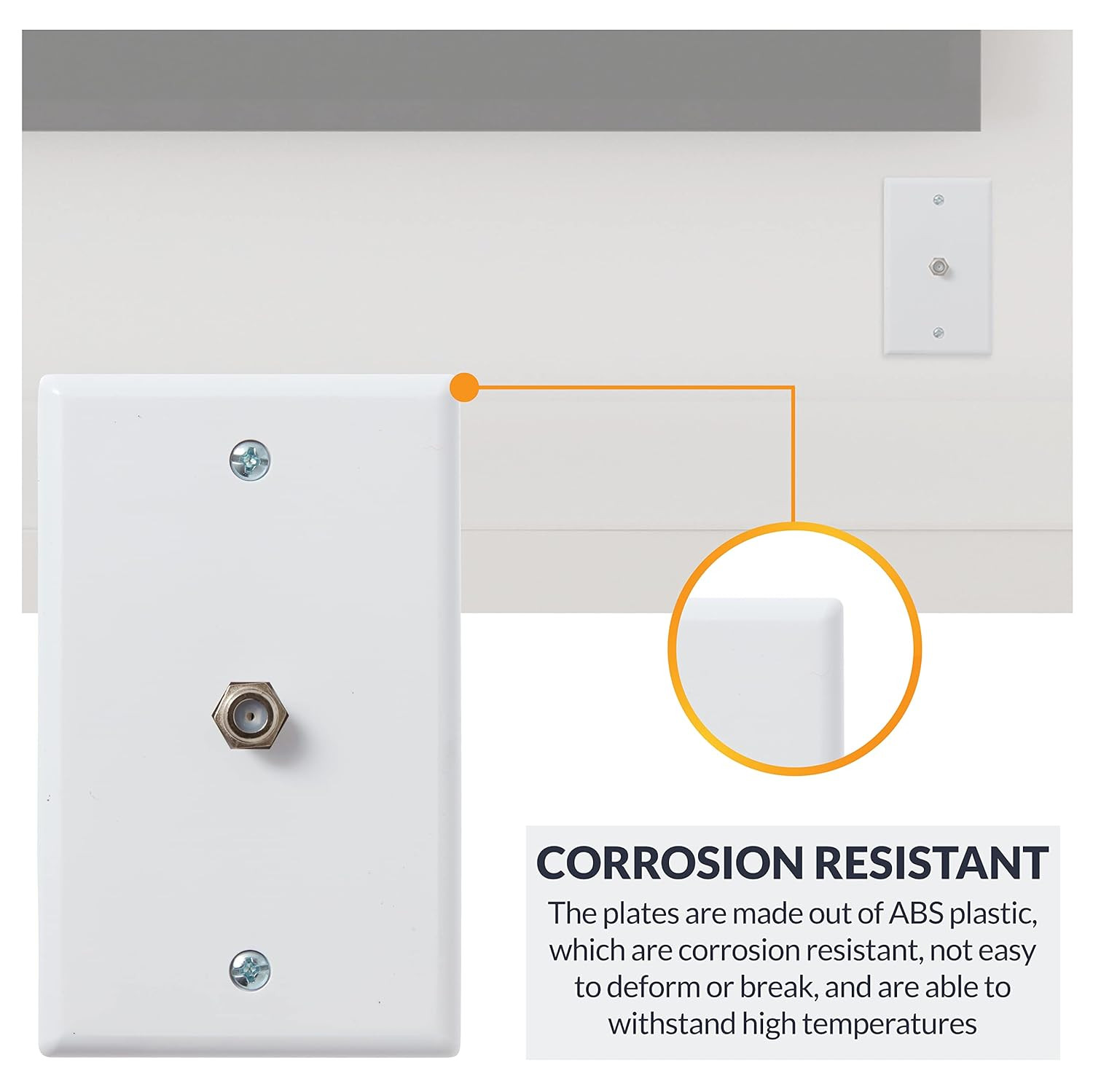 2.75 X 4.5 In. 1-Port TV Cable Wall Plate with F-Connector for Coaxial Cable, 5-