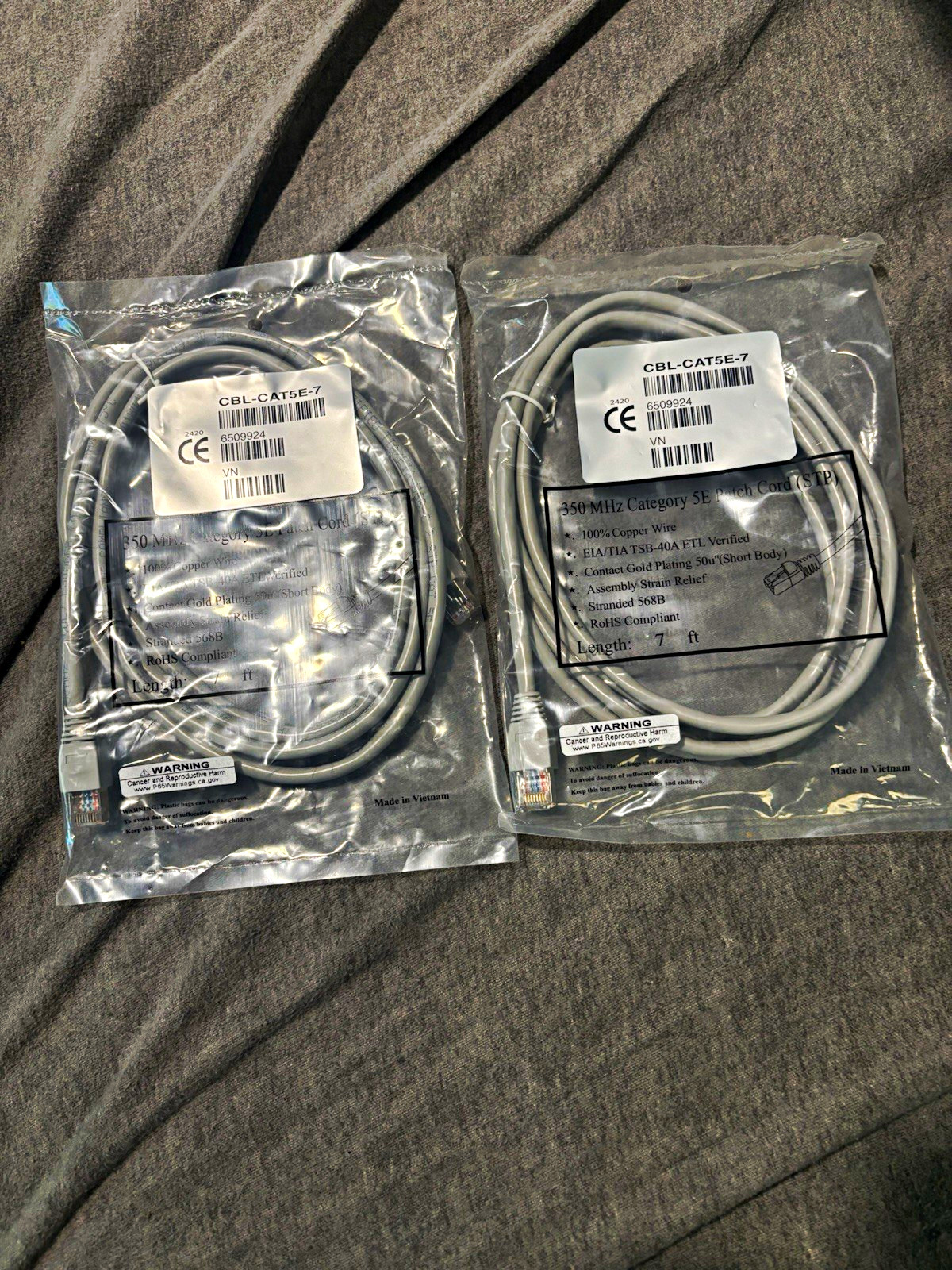 CRESTRON RJ-45 Ethernet Patch Cable Male to Male 7 ft Gray Round CBL-CAT5E-7
