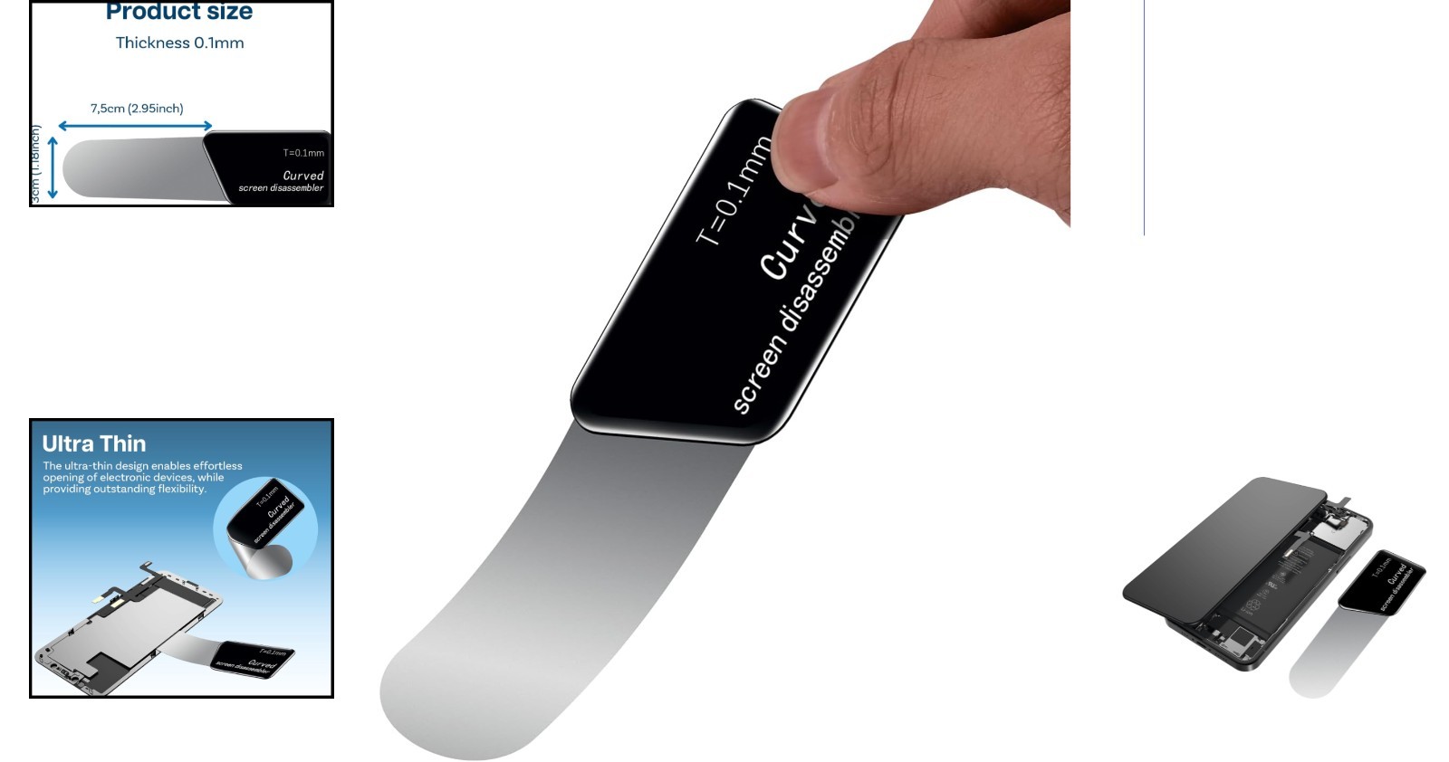 Ultra-Thin 0.1mm Professional Stainless Steel Curved Spudger Tool for Repairs