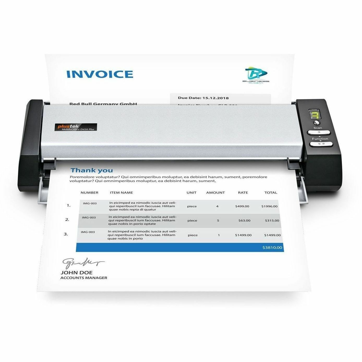 Plustek D430PLUS MobileOffice Scanner 600×600 dpi Compact