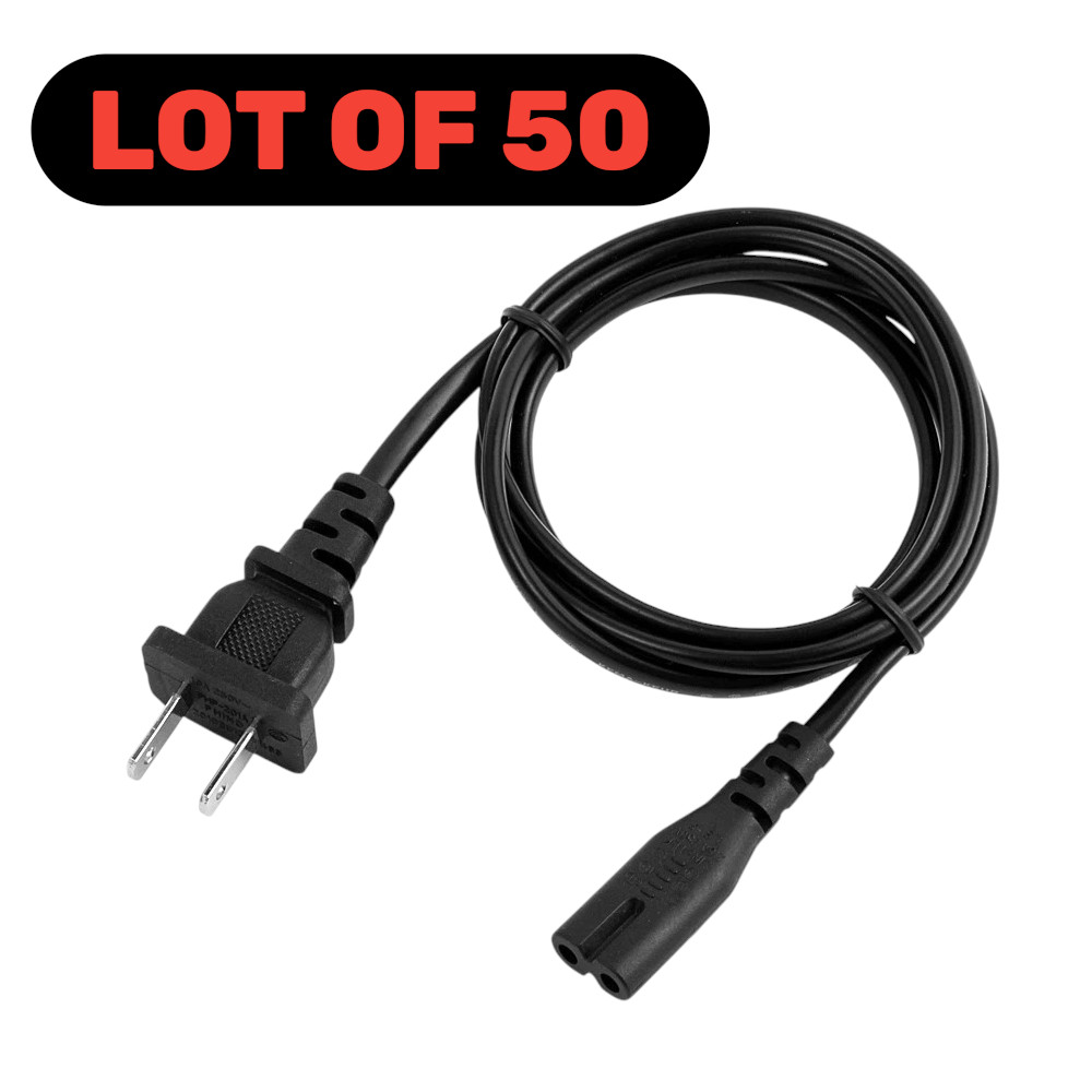 Lot of 50 2 Prong Ac Power Cord Cable Figure 8 2-Slot TV PS3 PS4 PS5 Xbox – 6Ft