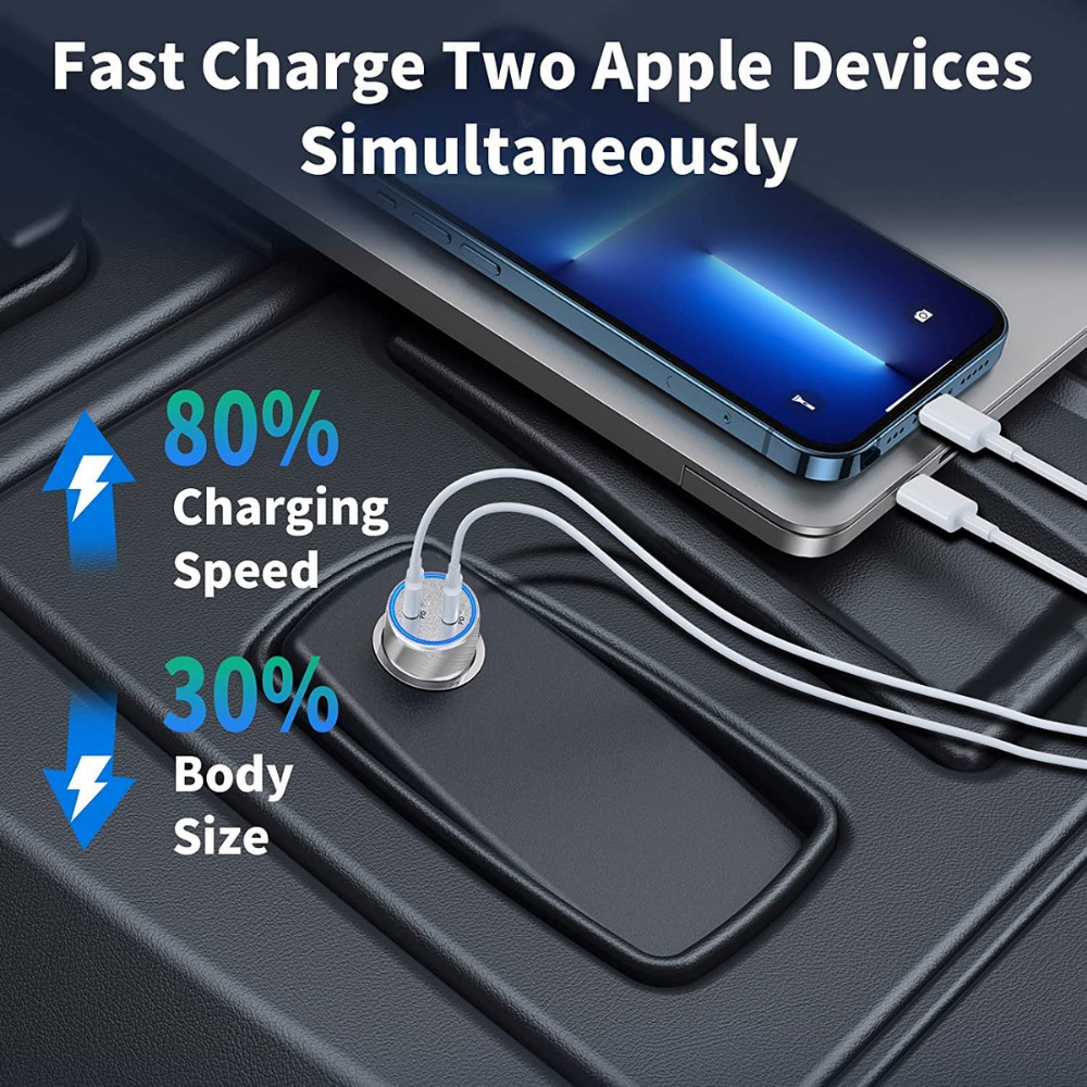 New USB-C Fast Car Charger For iPhone 15 14 13 12 11 Pro Max Samsung 40W Adapter