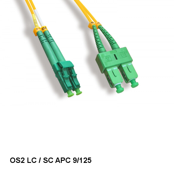 Kentek 1m LC/SC APC OS2 9 /125 Duplex Single-Mode Fiber Patch Cord OFNR