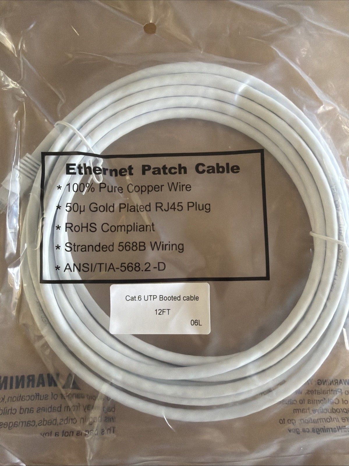 [UL Listed] Cat 6 Patch Cord (UPT) Ethernet cable 12FT