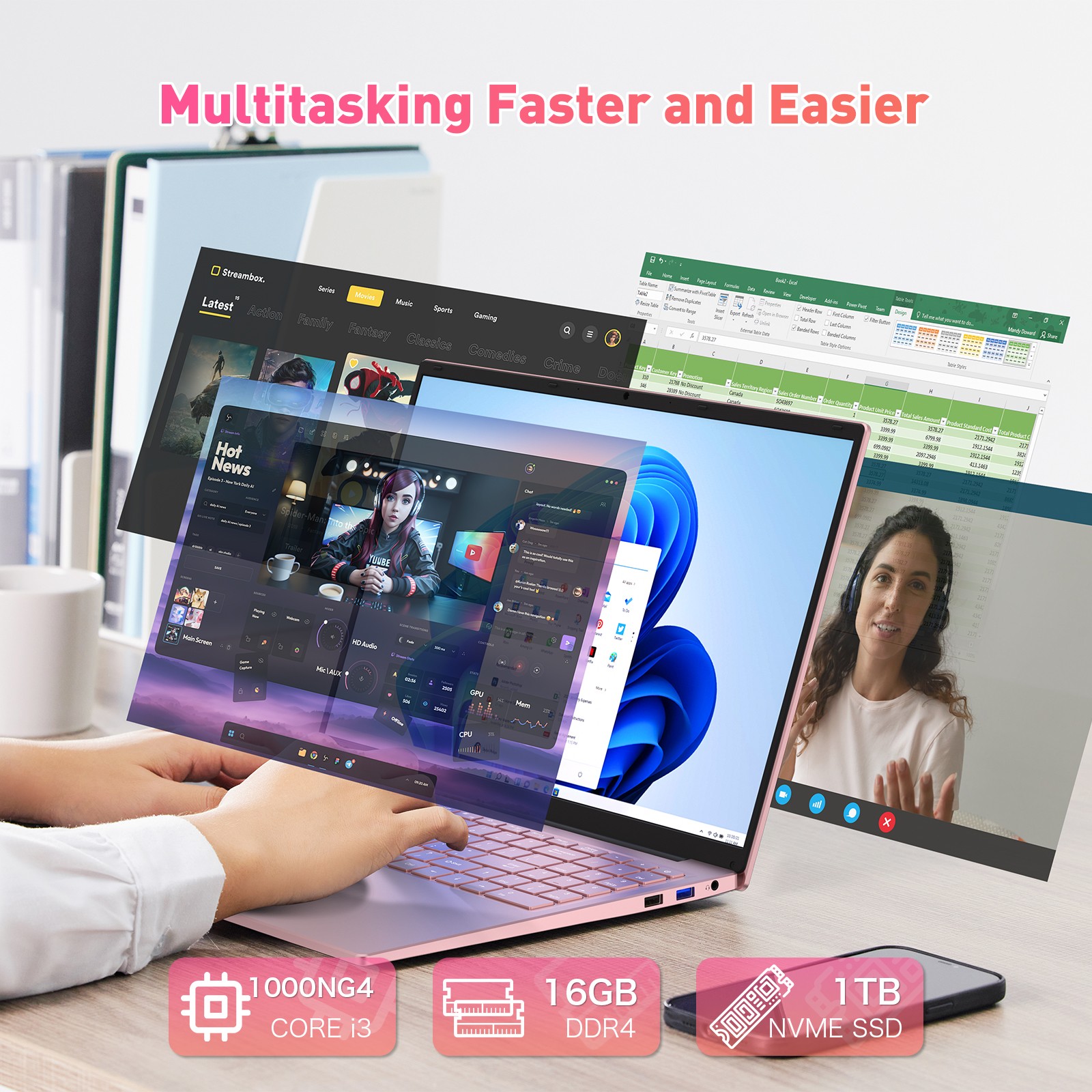 16″ Slim Full HD Laptop i3-1000NG4 16GB RAM 1TB SSD Win 11 Pro Business Computer