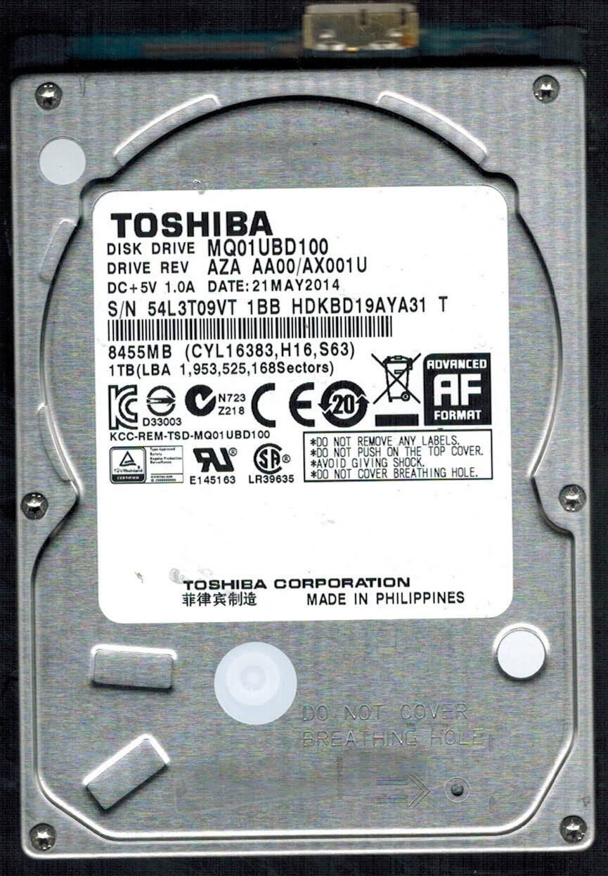 MQ01UBD100 HDKBD19AYA31 T REV:AZA AA00/AX001 U 1TB MAY 2014 PHILIPPINES TOSHIBA