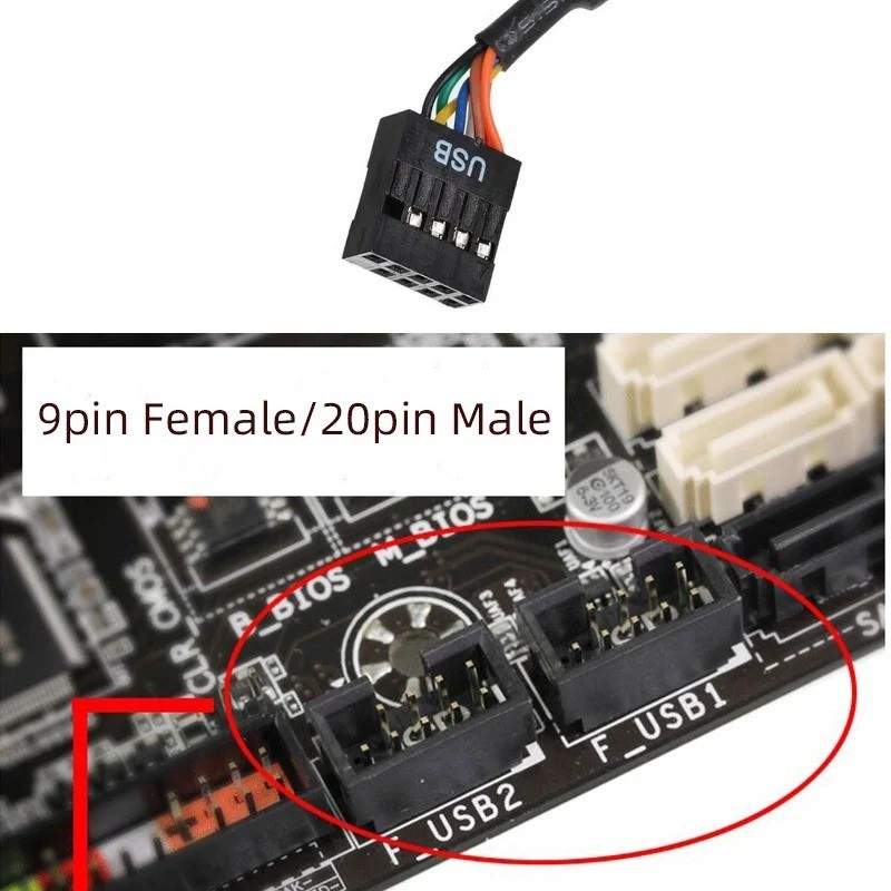 1pc USB 2.0 9-Pin Female to USB 3.0 20-Pin Male Motherboard Header Adapter Cable
