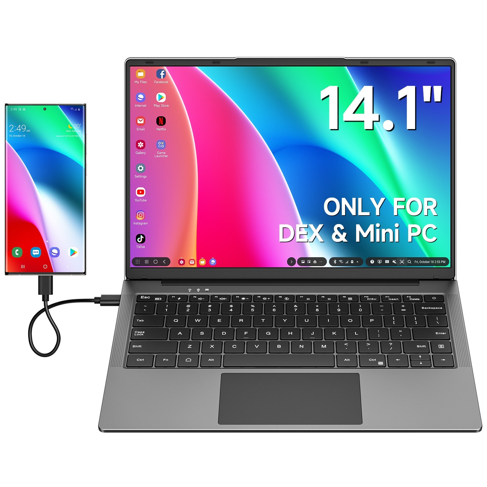 USED 14.1″ Portable Monitor with Keyboard,Lapdock for DeX Phone/Mini PC/USB/HDMI