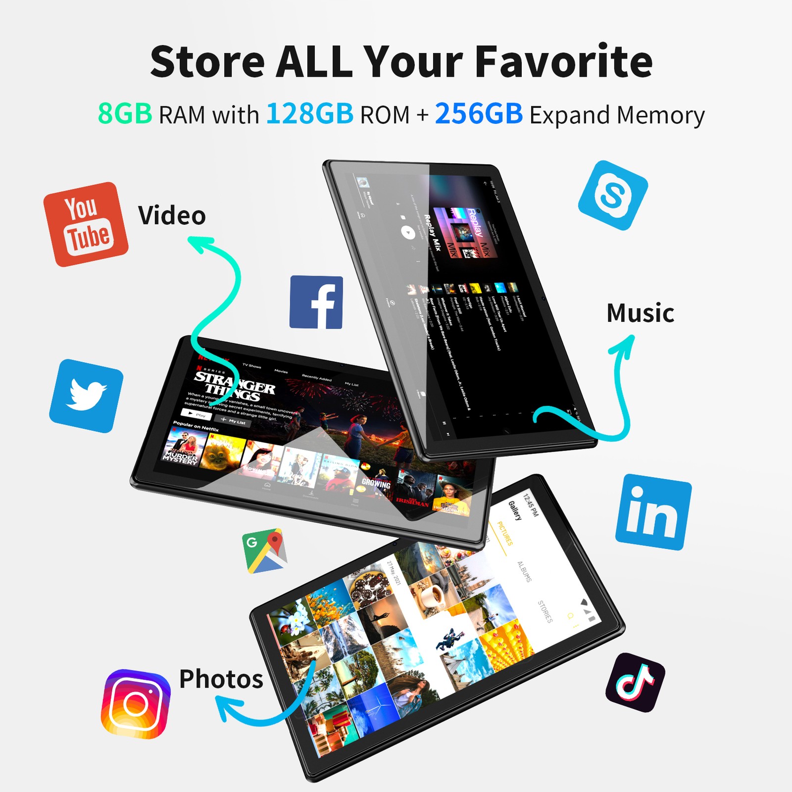 SGIN 10.1″ Android Tablet HD IPS 8GB+128GB 4G LTE GPS 6000mAh Google 5G WiFi