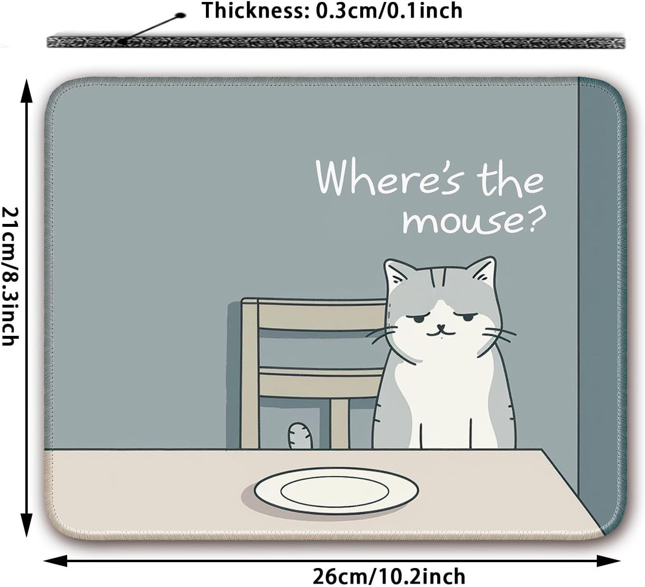 Non-Slip Mouse Pad Gaming Small 26x21cm / 10×8 inch, Cat 01