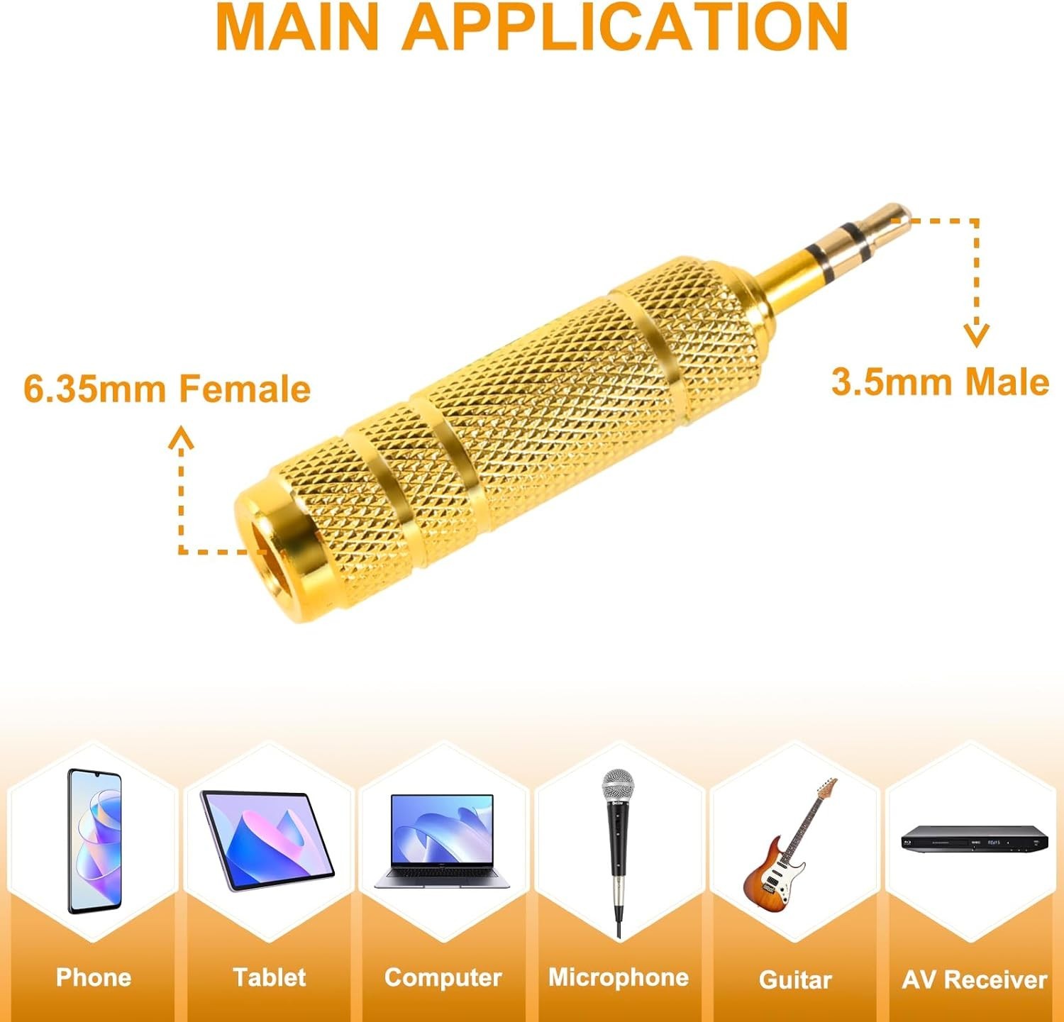 QAJOPFN 4 Pack 3.5mm to 6.35mm Audio Adapter Set Gold