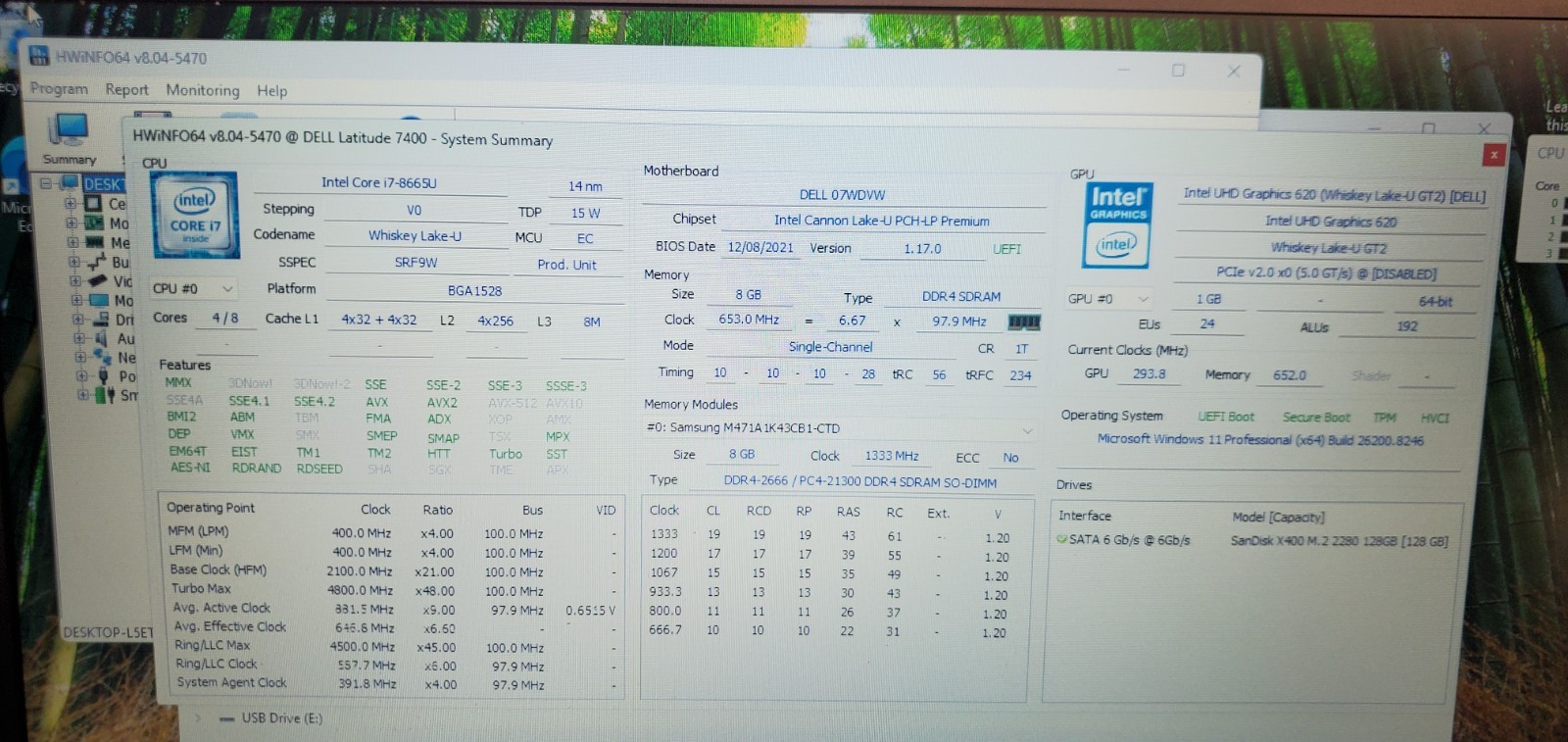 Dell Latitude 7400 Laptop Intel Core i7-8665U 1.9GHz 8GB RAM 128GB SSD W11P