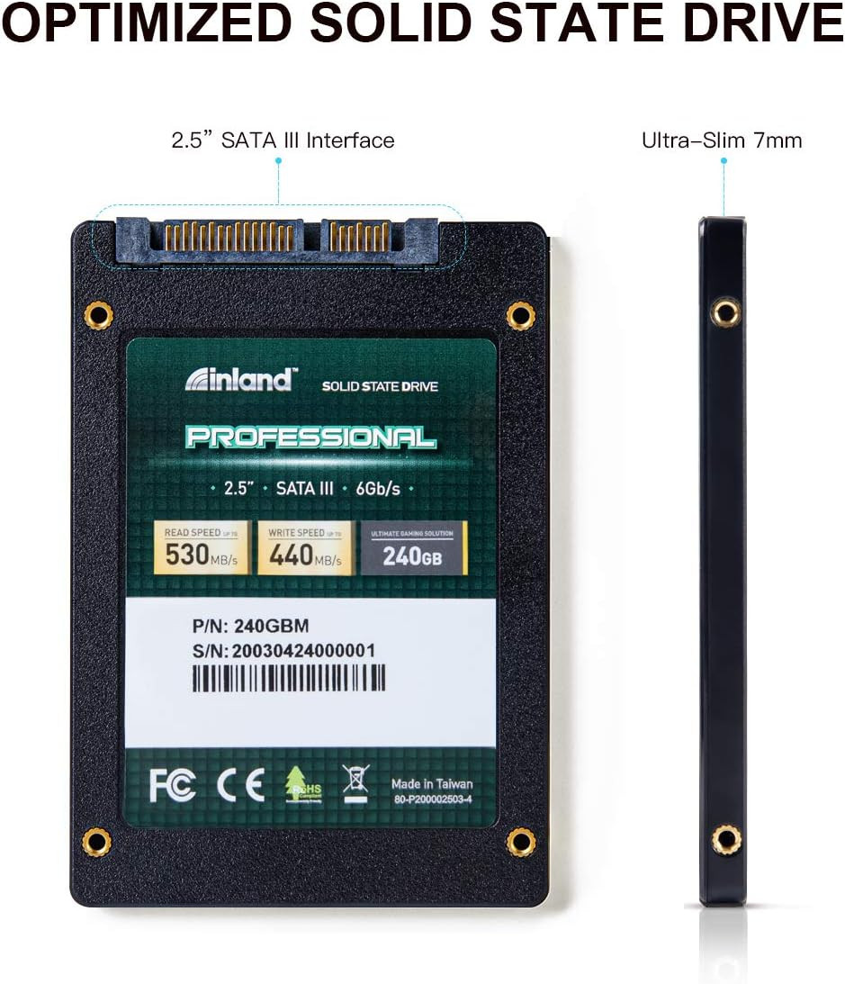Professional 240GB SSD 3D NAND SATA III 6Gb/S 2.5″ 7Mm Internal Solid State Driv