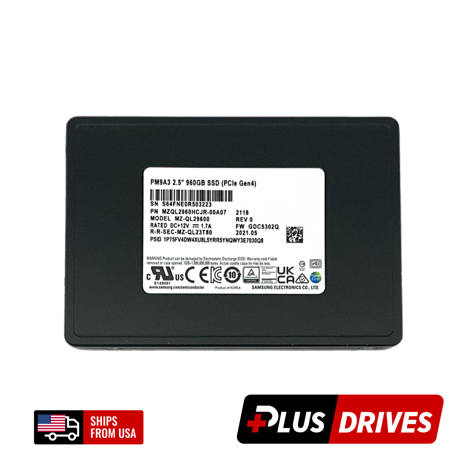 Low Hours! 960GB NVMe MZ-QL29600 Gen4 Samsung 2.5″ PM9A3 Read Intensive SSD