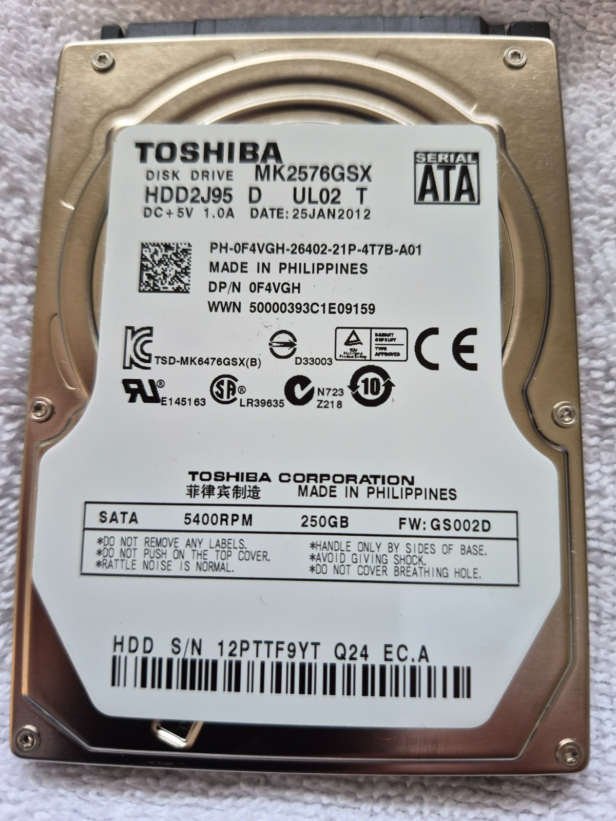 Toshiba MK2576GSX 250GB SATA 2.5 Laptop Computer Hard Drive Tested 100% Good