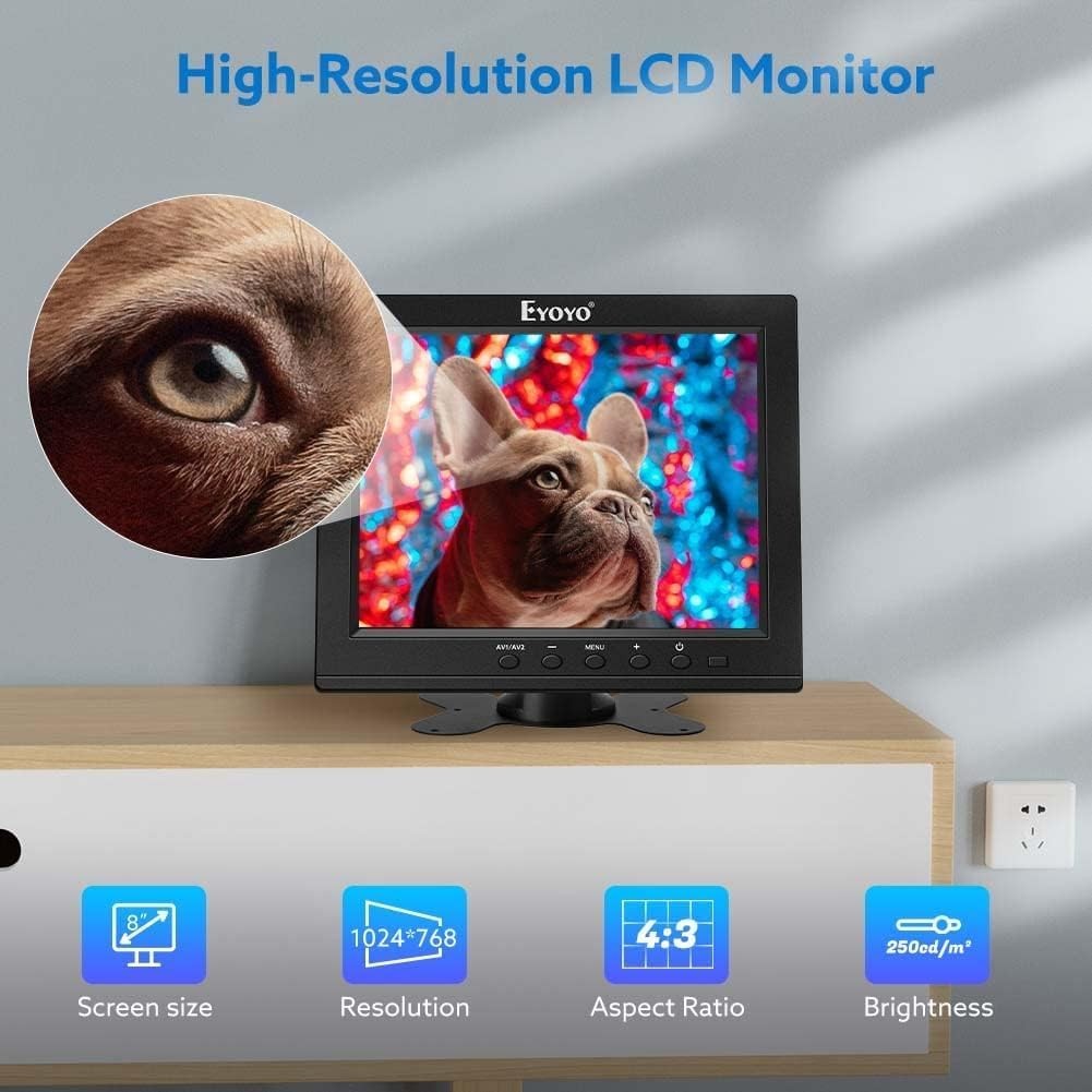 Eyoyo 8″ TFT LCD Monitor Color Screen HDMI BNC AV VGA with Speakers For CCTV DVD