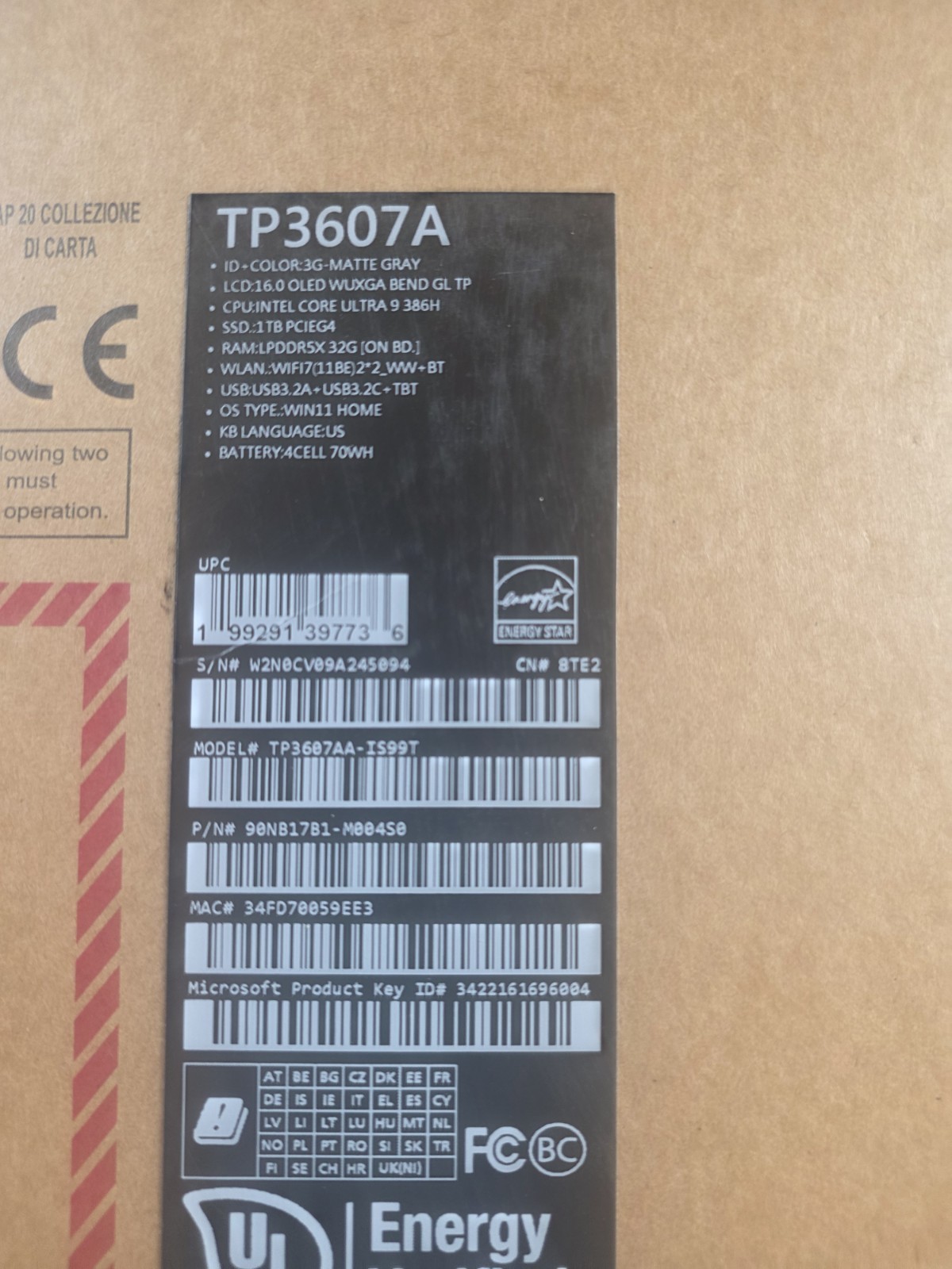 Asus VivoBook TP3607SA-IS99T 16″ 3K OLED Touch Ultra 9 386H 32GB 1TB W11H 2in1 A