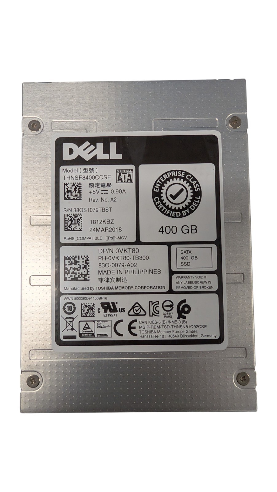 Dell 400GB, Internal, Enterprise Class 2.5″ SATA Solid State Drive – 0VKT80