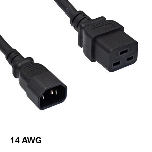 Kentek 10Ft IEC-60320 C14 to C19 Extension Power Cord 14AWG 15A for PDU UPS DATA