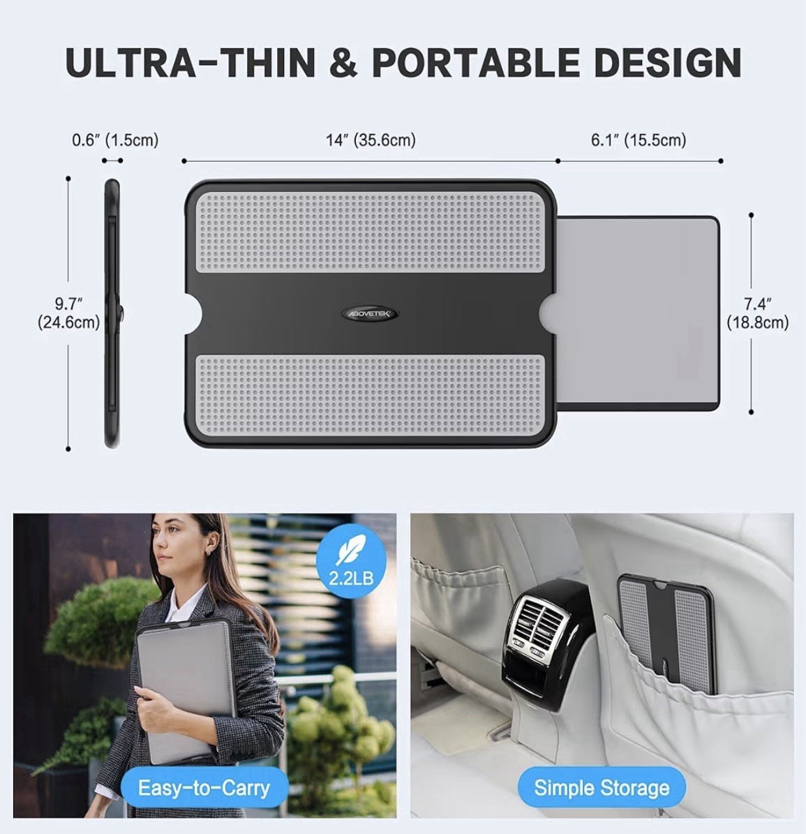 Laptop Lap Desk Portable Retractable Left/Right Mouse Pad Tray AboveTEK Non-Slip