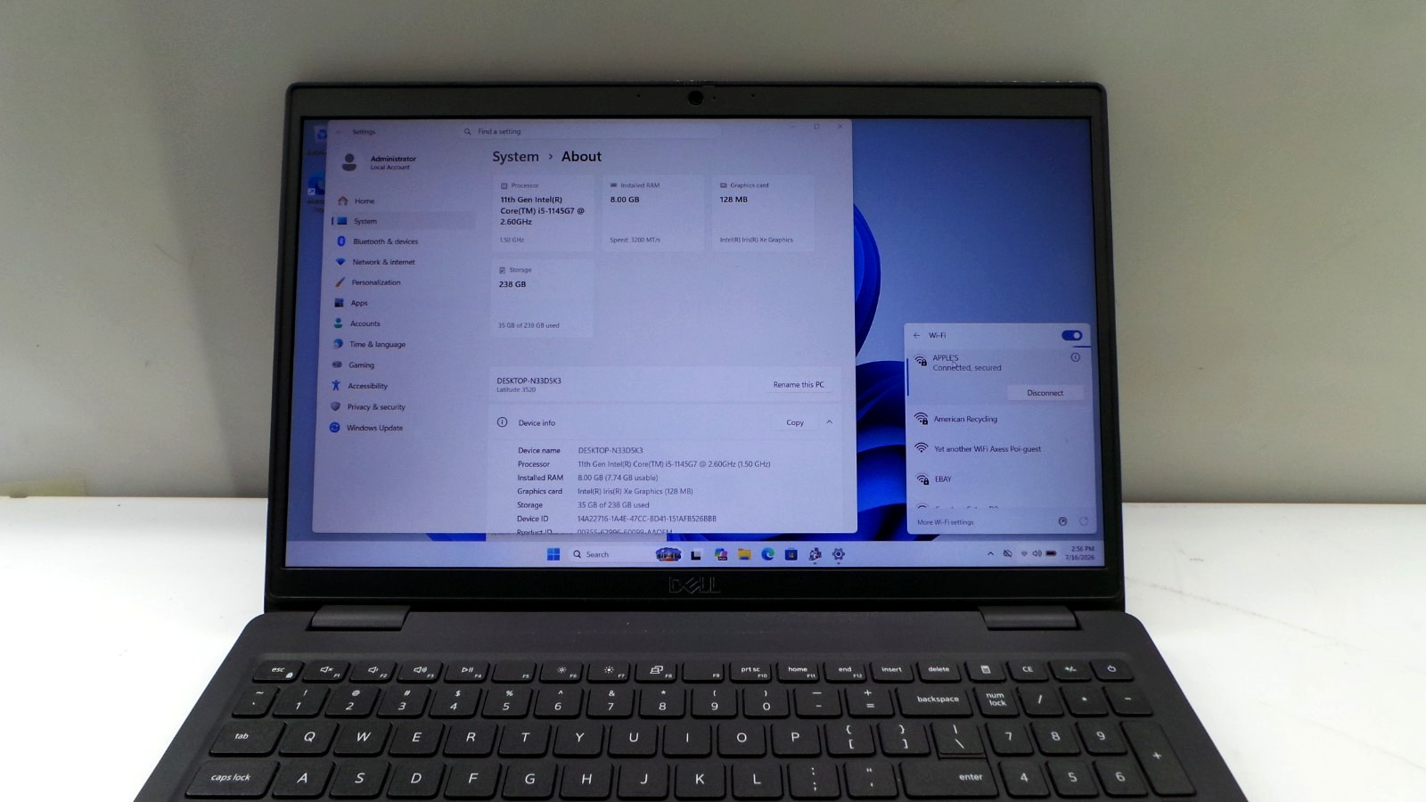 Dell Latitude 3520 | 15.6″ | i5-1145G 2.60GHz | 8GB RAM 256GB NVMe | Win 11 Pro