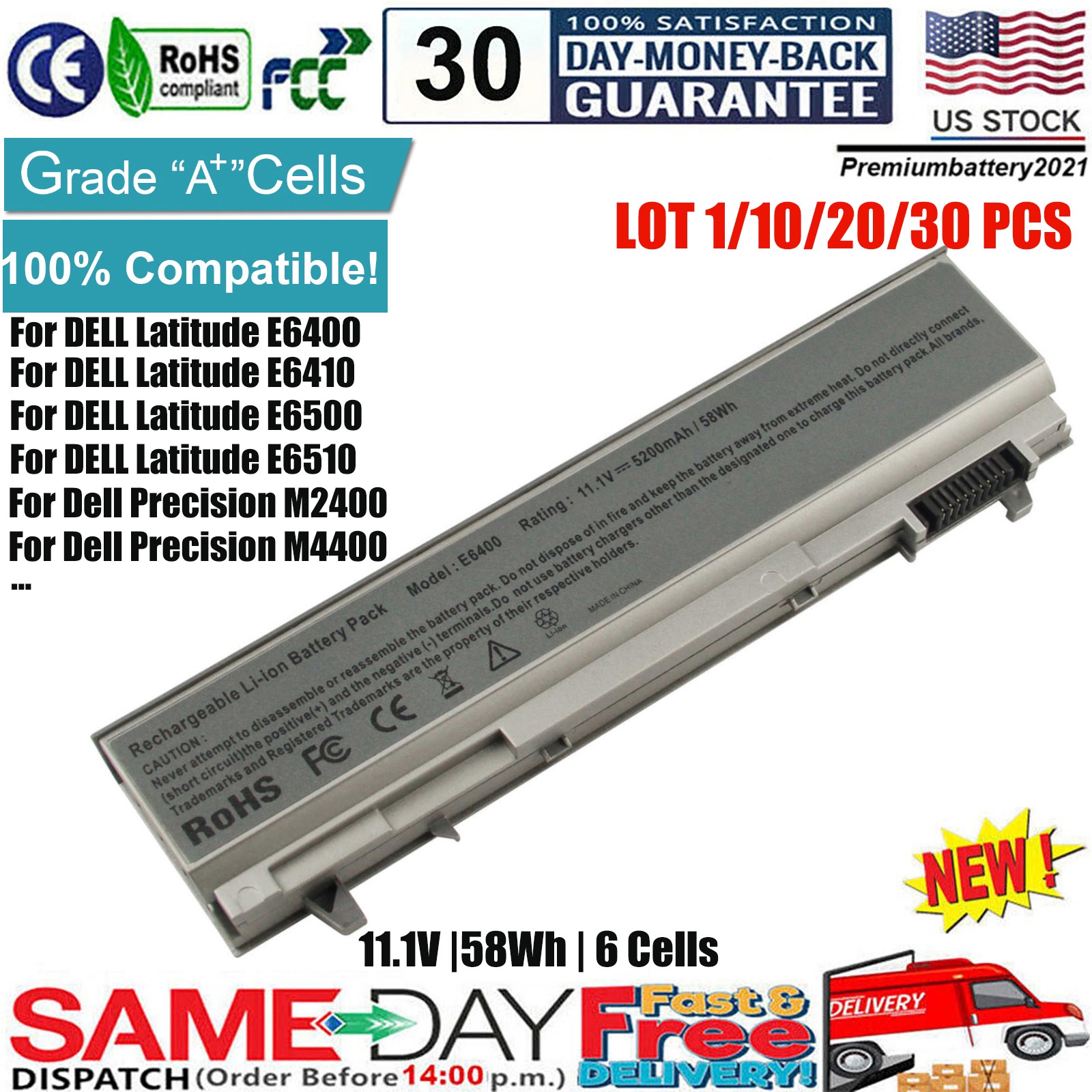 ✅LOT PT434 Battery For DELL Latitude E6400 E6410 E6500 E6510 PT437 KY265 MP303