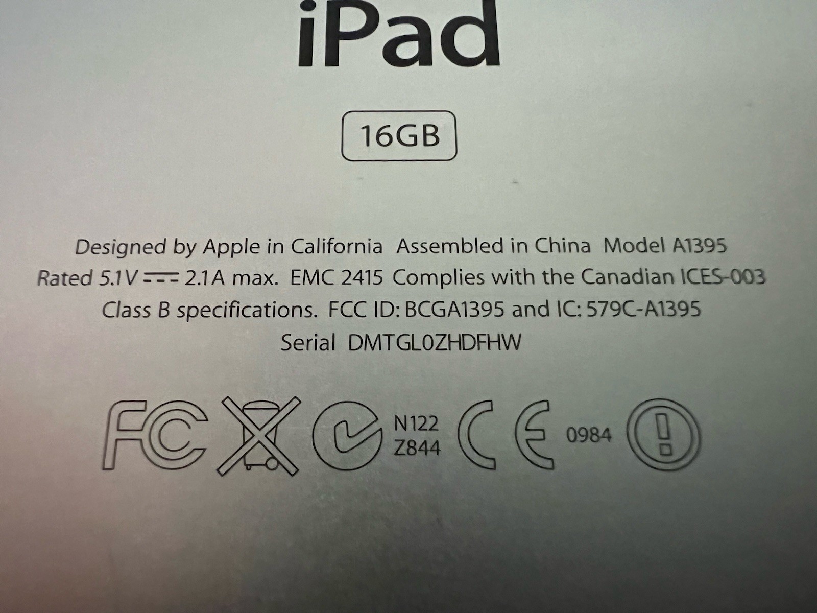 Apple iPad 2 (A1395) 16GB Wi-Fi 9.7” Black iOS 9.3.5 MC769LL/A Great Condition!