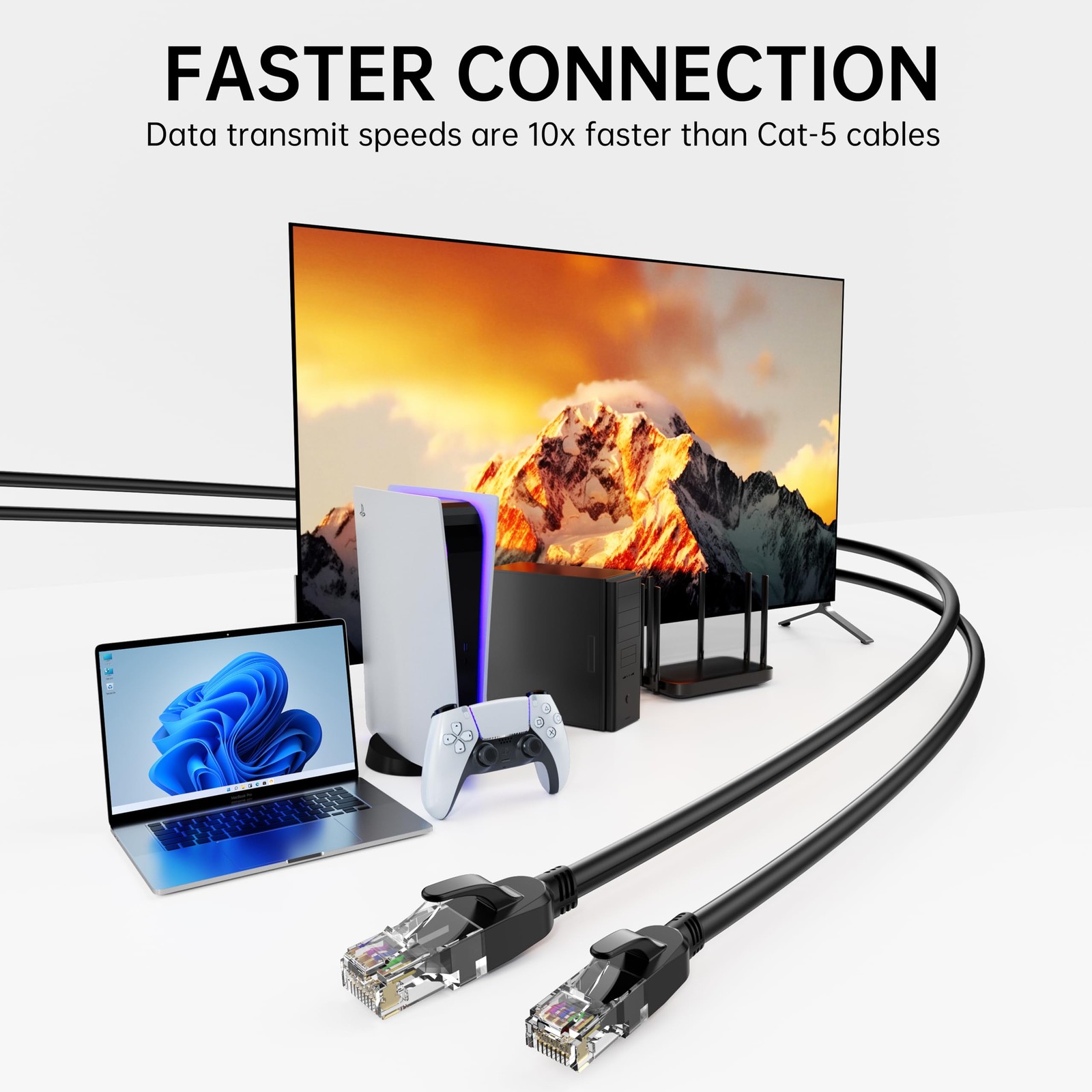Cat6 Ethernet Cable 3.3FT 26AWG UTP Network RJ45 250MHz HighSpeed LAN Black