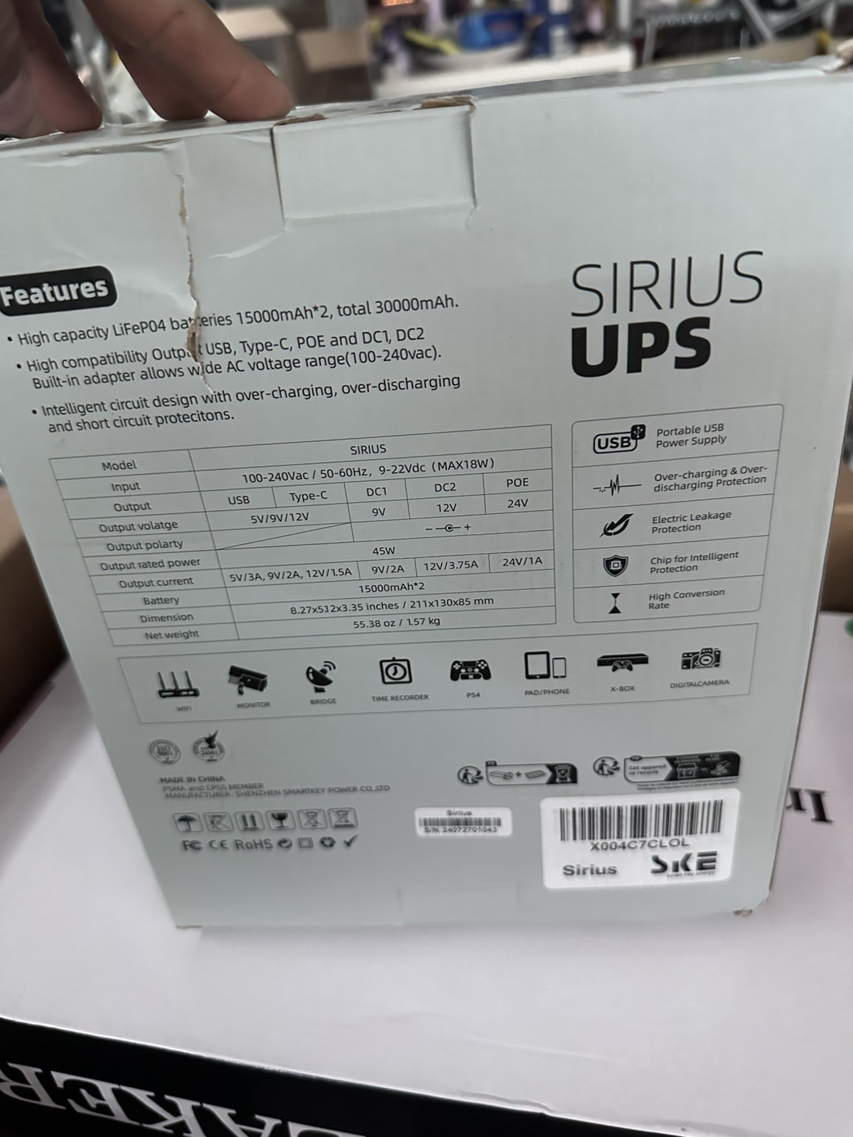 SKE Sirius UPS Back Up Battey – High Capacity LiFeP04 30000 mAh w/Display Screen