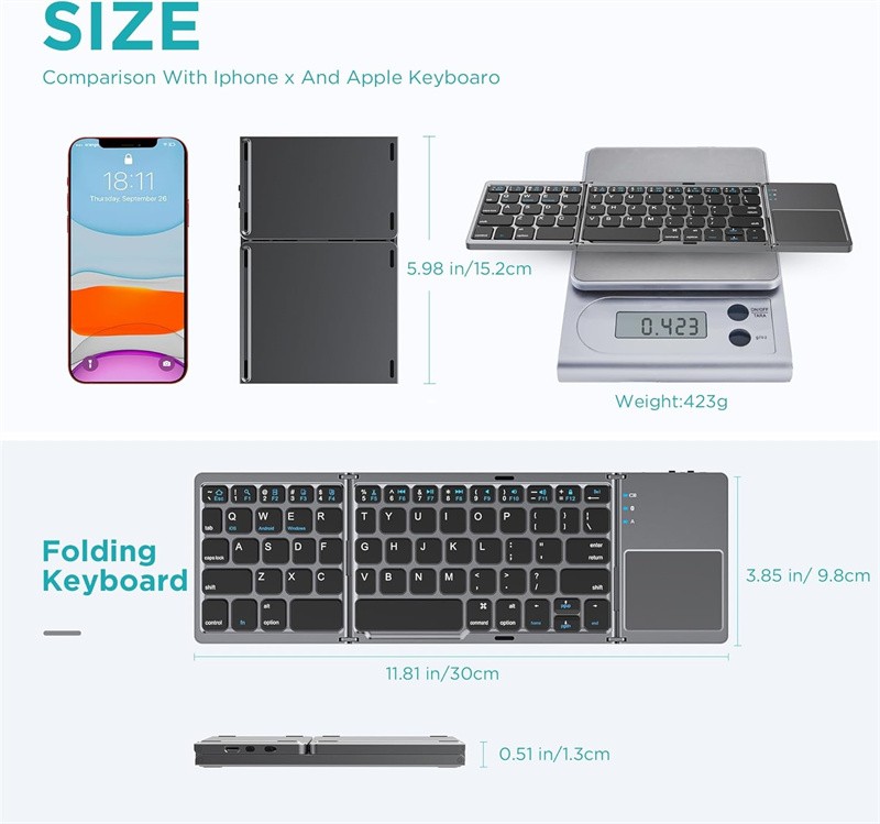 Mini Folding Wireless Bluetooth Keyboard With Touchpad for Laptop Tablet Phone