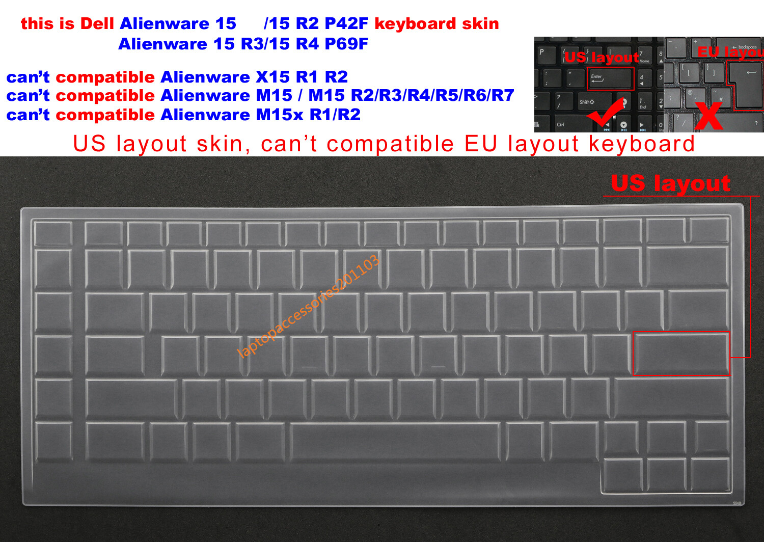 US Keyboard Skin Cover for Dell Alienware 15,Alienware 15 R2 R3 R4 P42F P69F