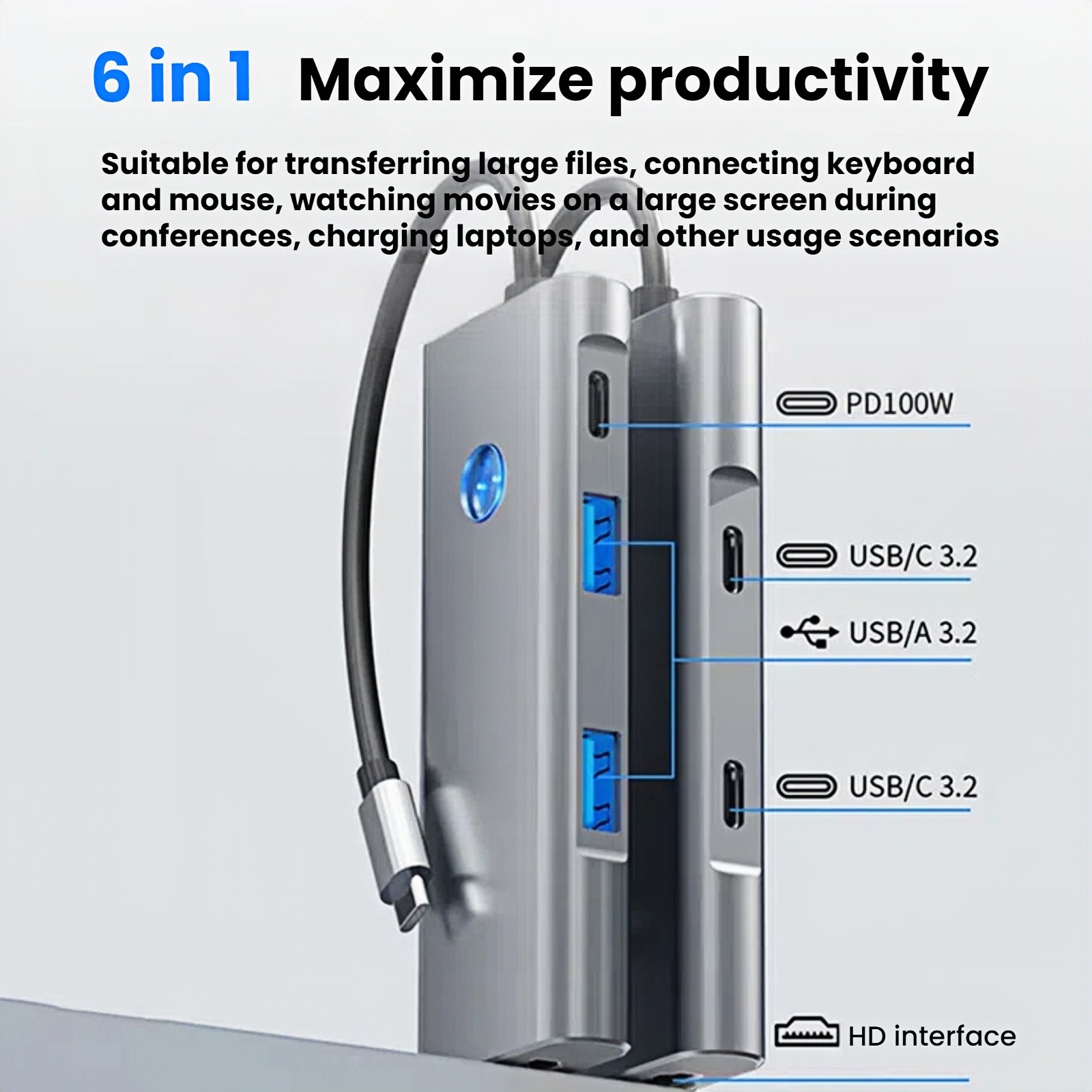 USB-C Docking Station with 4K HDMI,100W PD&10Gbps USB Data Ports For Laptop Ipad