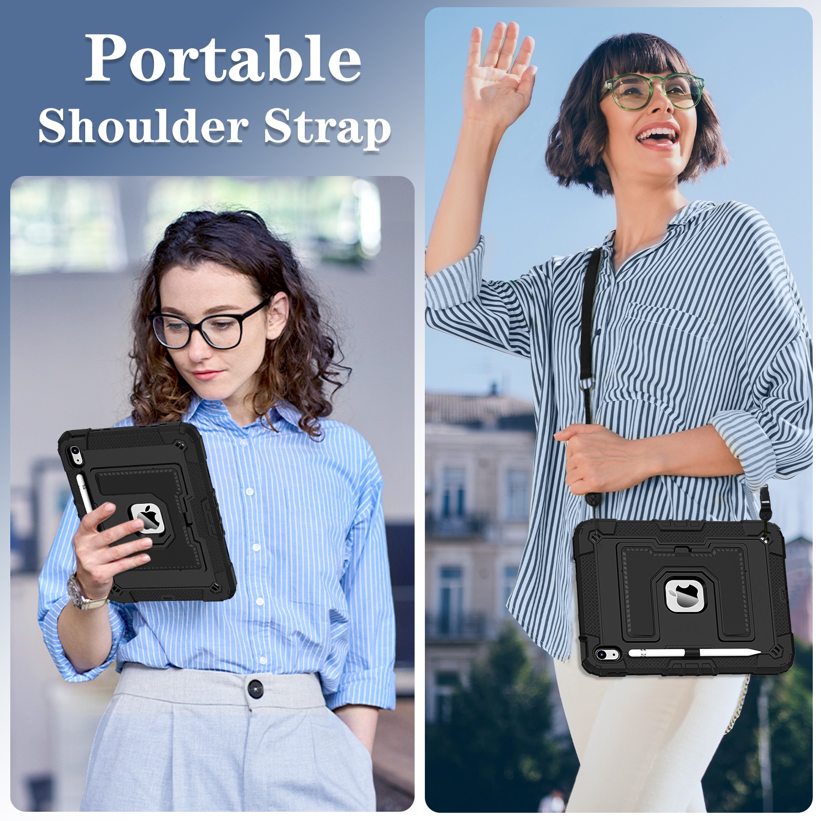 For Apple iPad A16/10th Gen Air 11 M4/M3/M2 Rugged Heavy Duty Stand Case w Strap