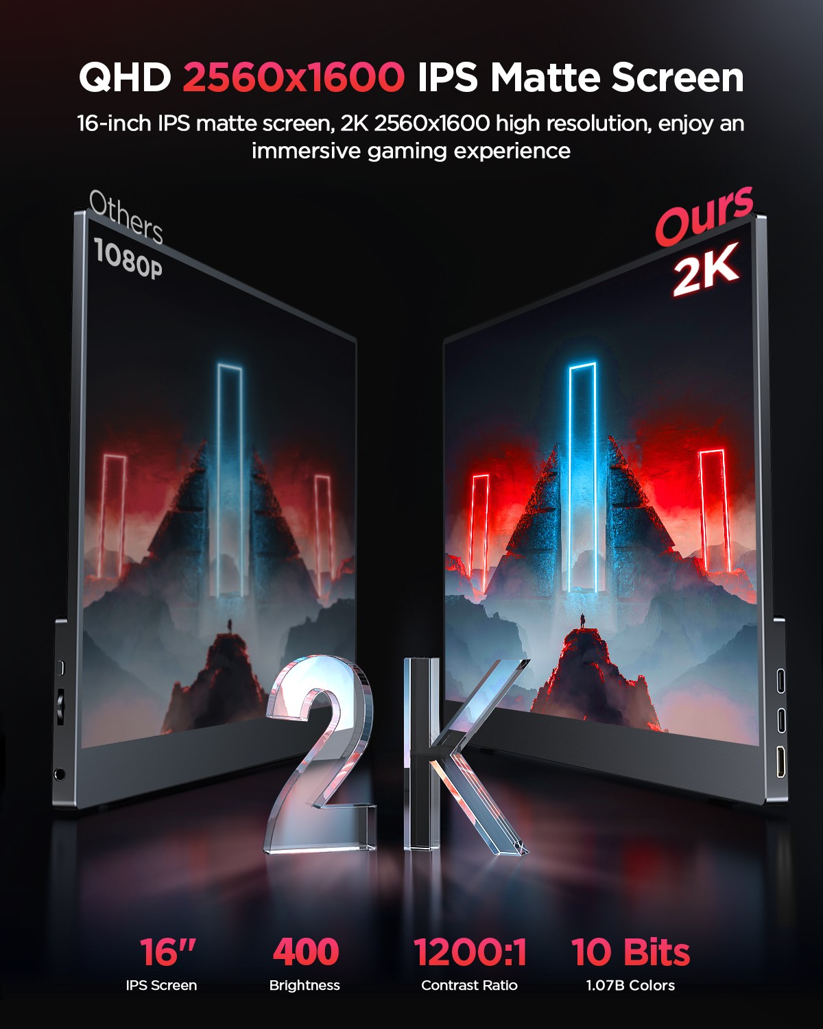 UPERFECT 2.5K 120Hz Portable Monitor 16″ 2K QHD 500Nit HDMI USB C Second Display