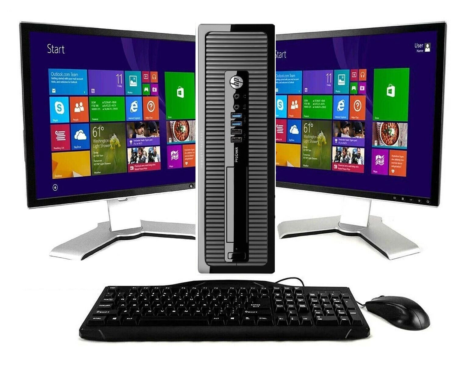 HP Desktop PC Computer Two 19-in LCDs WiFi 8GB 2TB Dual Core Celeron Windows 10