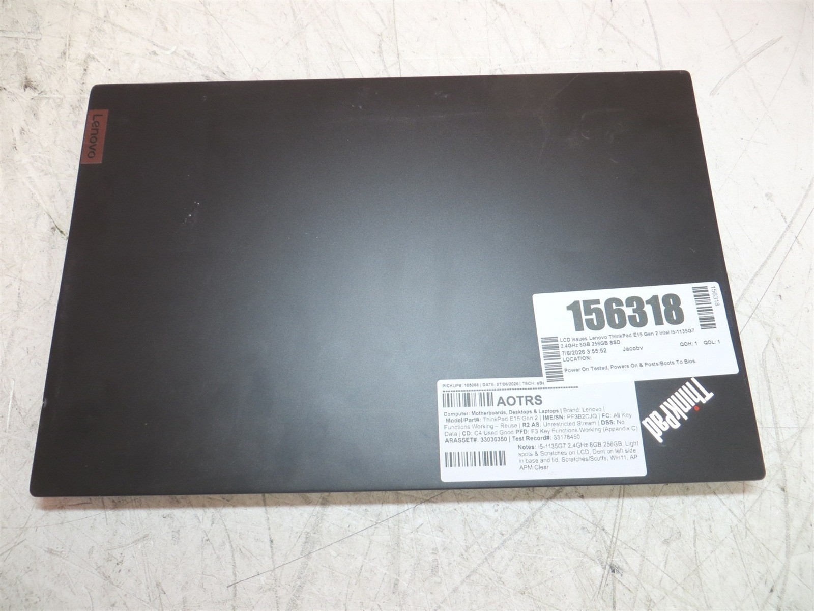 Light Spots Lenovo ThinkPad E15 Gen 2 Intel i5-1135G7 2.4GHz 8GB 256GB