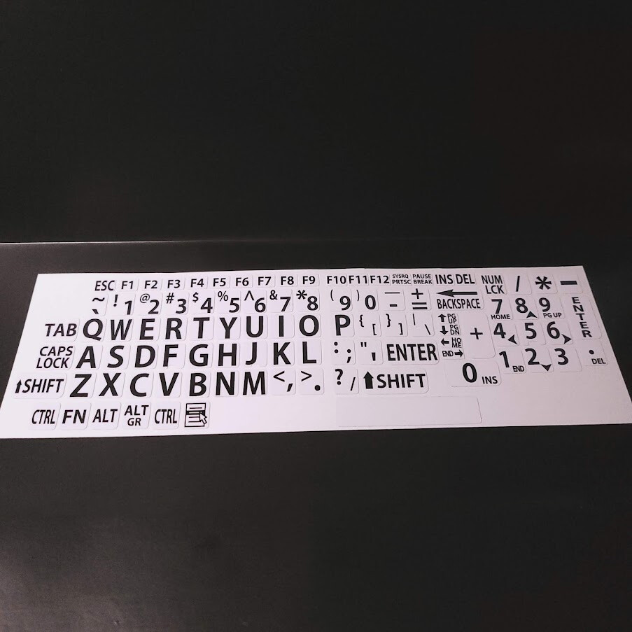 English US LARGE LETTER KEYBOARD STICKERS for Computer or Laptop/Black on White