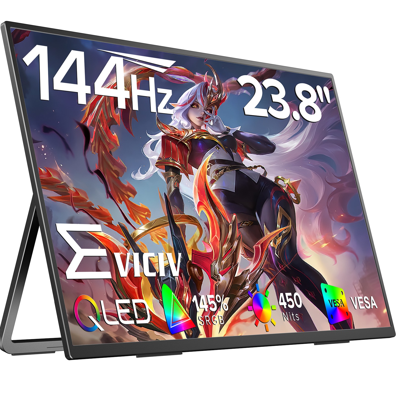 144Hz 23.8 Inch Portable Monitor Display 2K 2560×1440 w/Kickstand for Xbox PS 5