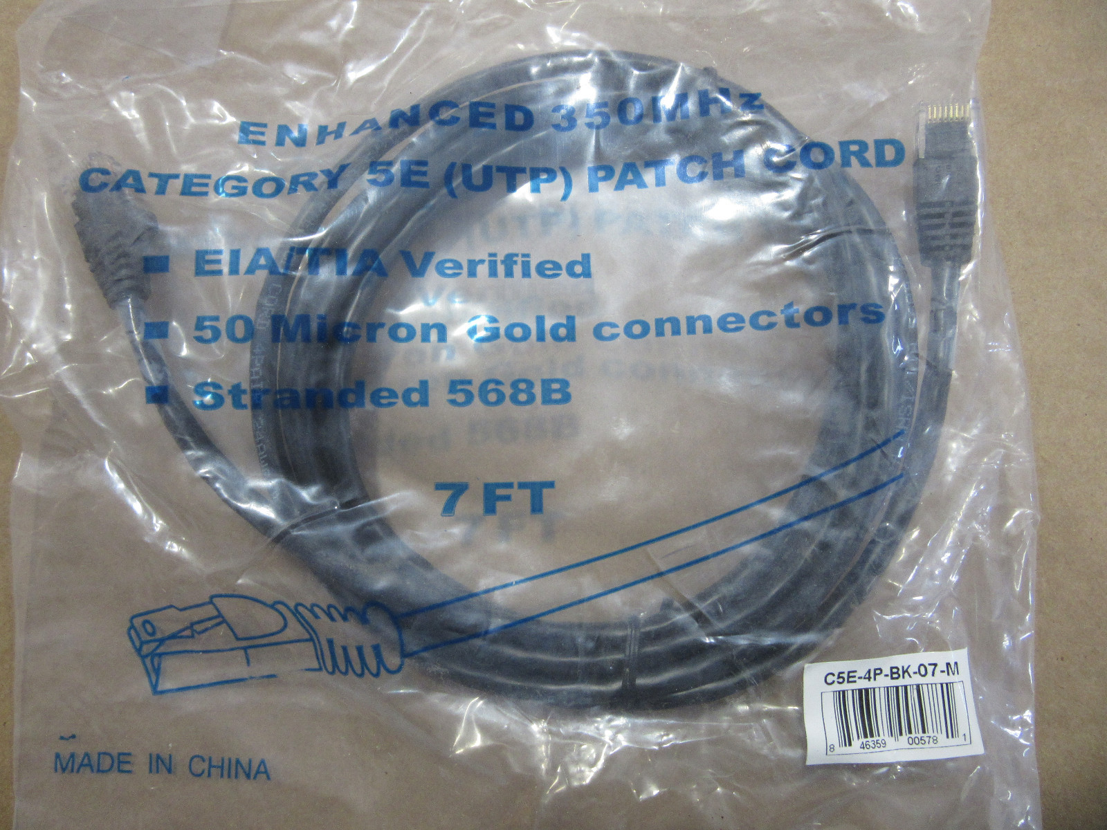 C5E-4P-BK-07-M Category 5E(UTP) Patch Cord 50 Micron Gold Connector 568B NEW!!!