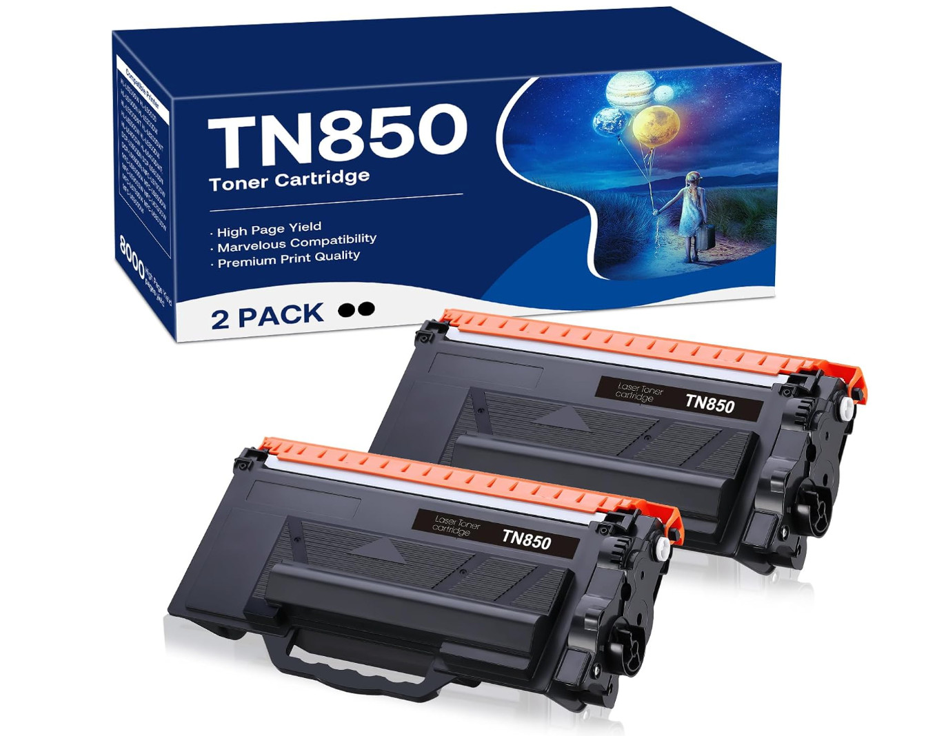 2 PK TN850 Toner Cartridges Compatible for Brother TN-880 TN-850 TN-820 TN820